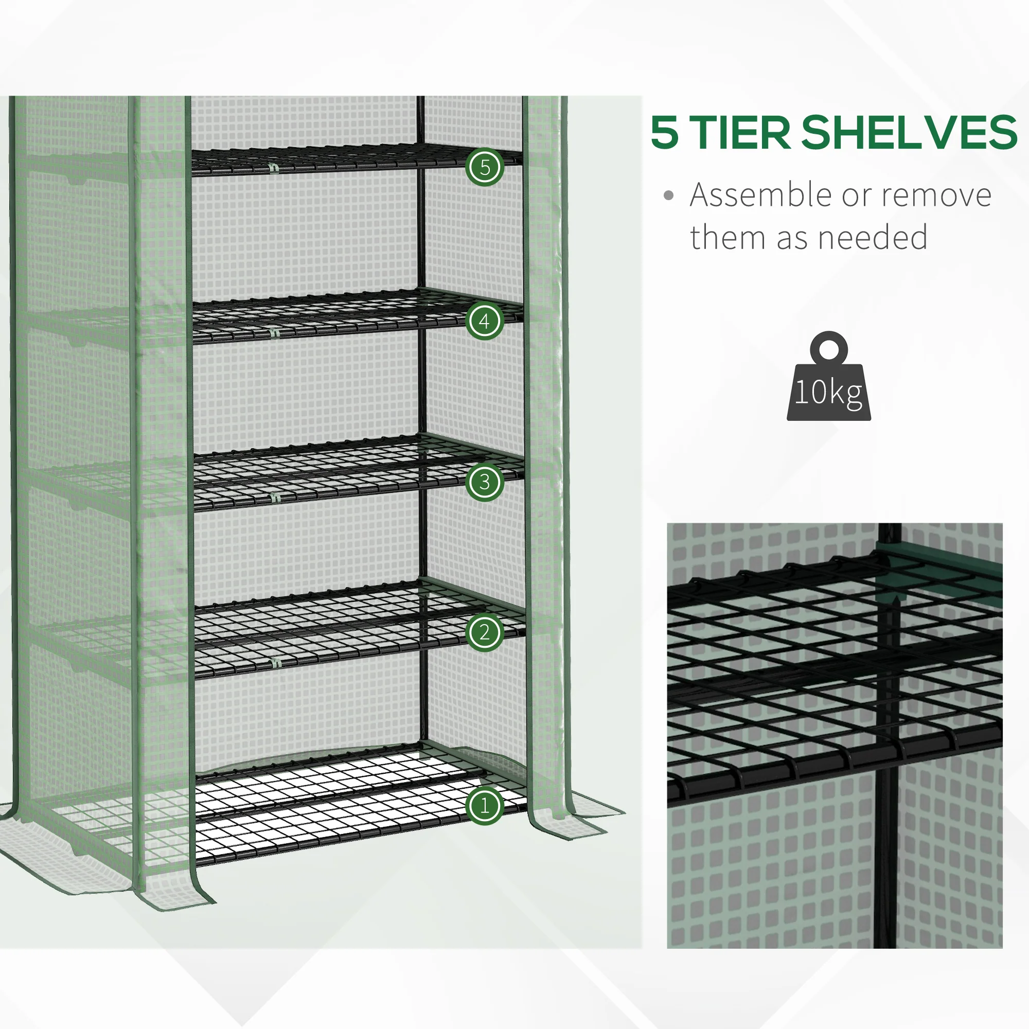 Outsunny Widened Mini Greenhouse 5 Tier Green House, 193H x 90W x 49Dcm, Green - Image 4