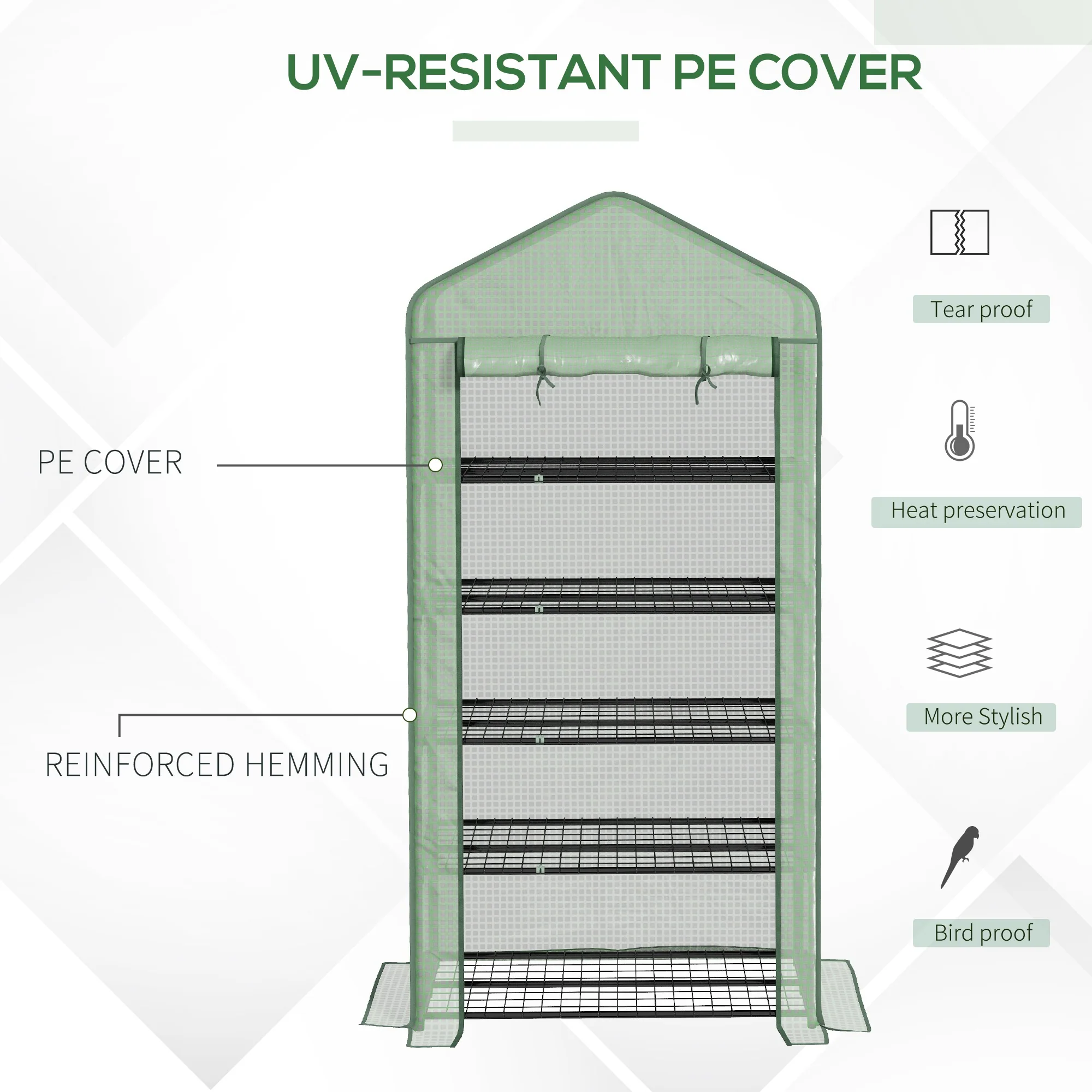 Outsunny Widened Mini Greenhouse 5 Tier Green House, 193H x 90W x 49Dcm, Green - Image 6