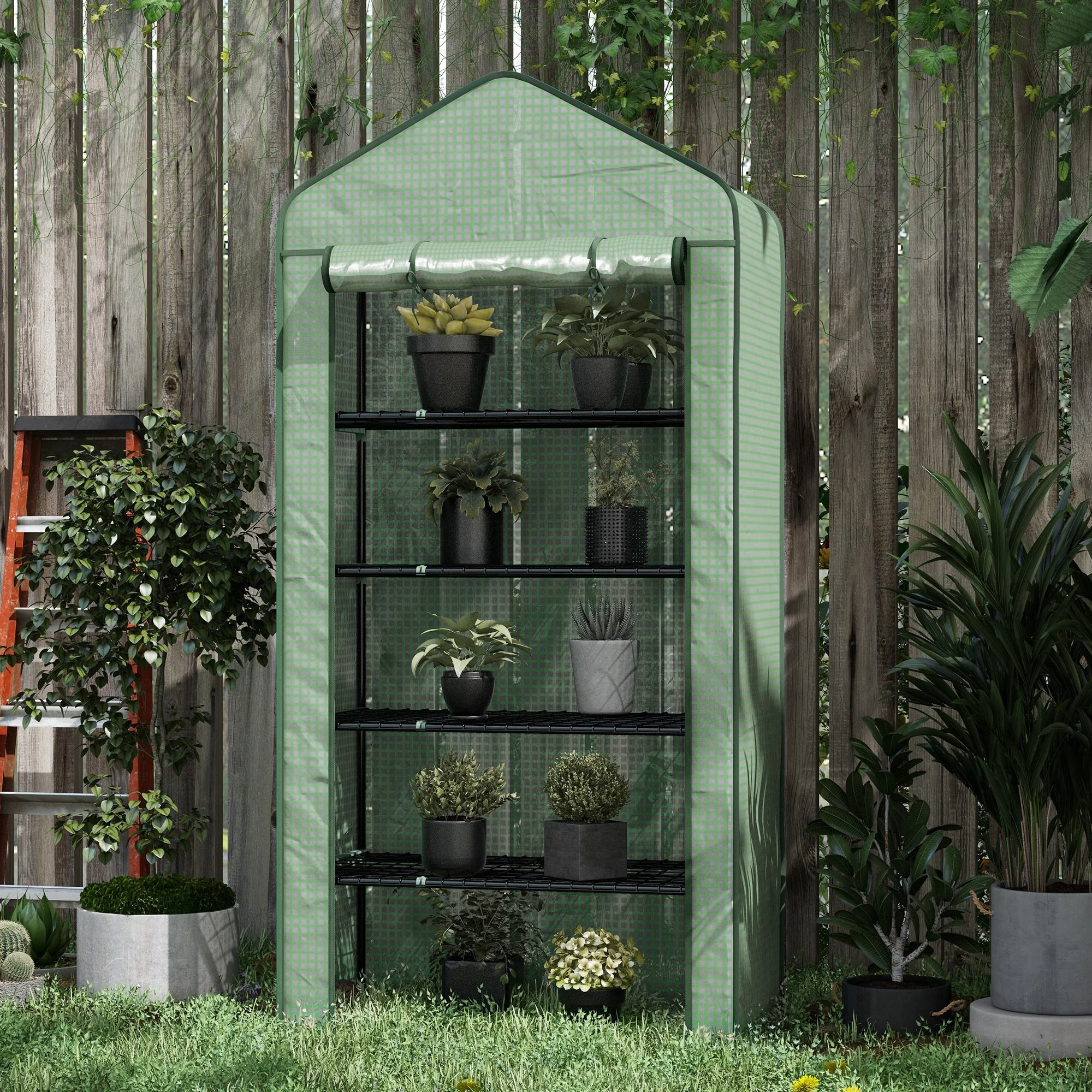 Outsunny Widened Mini Greenhouse 5 Tier Green House, 193H x 90W x 49Dcm, Green - Image 9