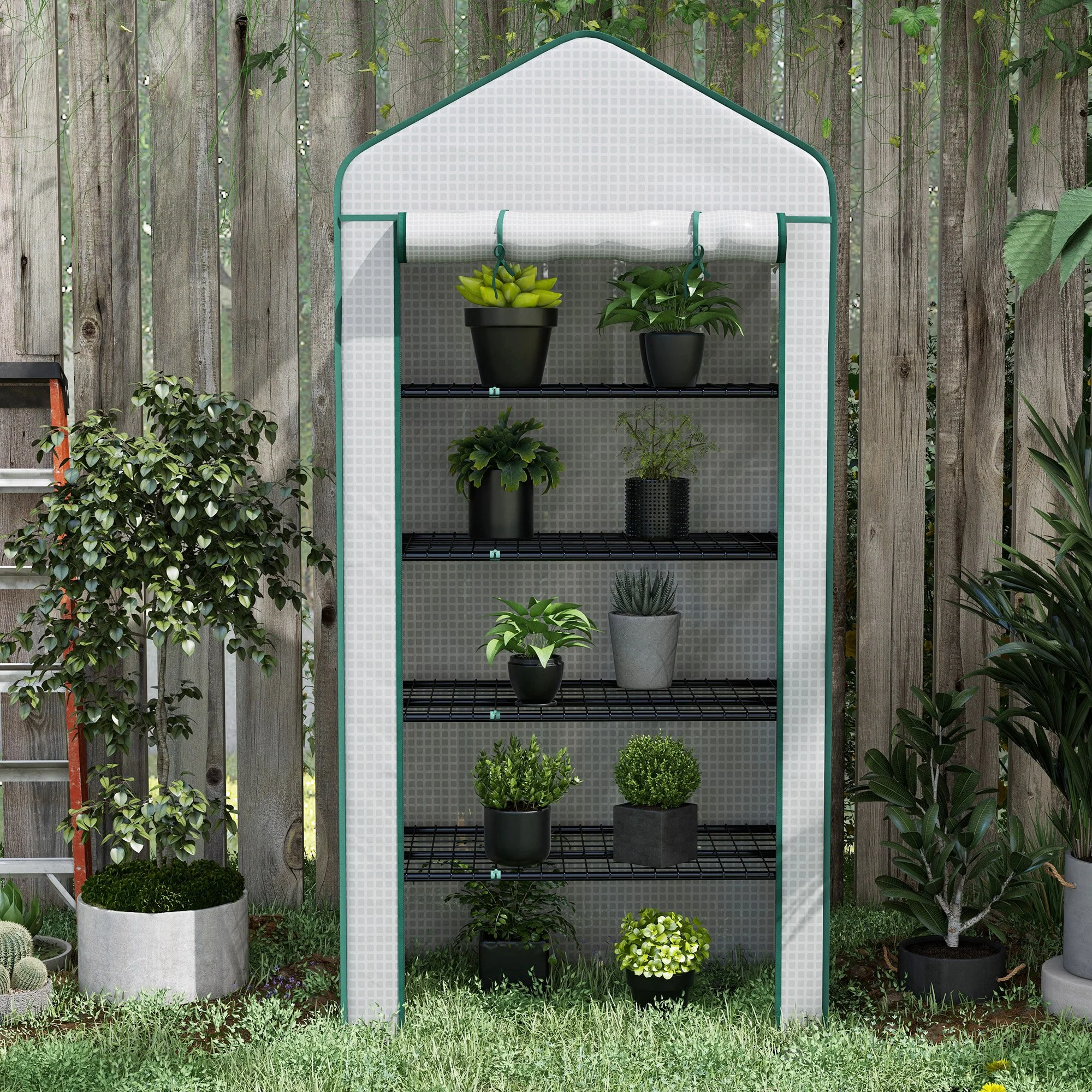 Outsunny Widened Mini Greenhouse 5 Tier Green House, 193H x 90W x 49Dcm, White - Image 9