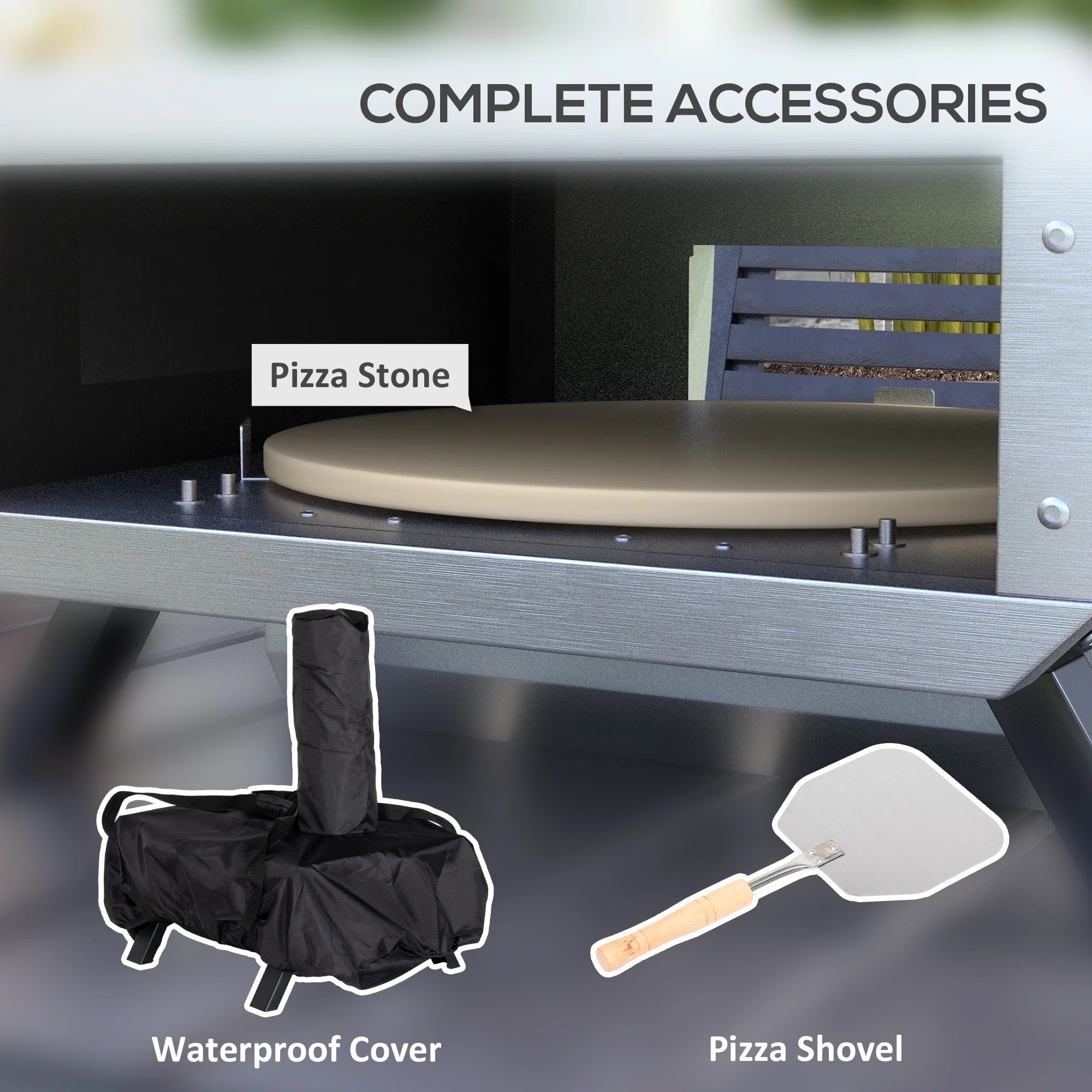 Outsunny Wood Fired Pizza Oven With Rotating Pizza Stone And Cover, Black - Image 7