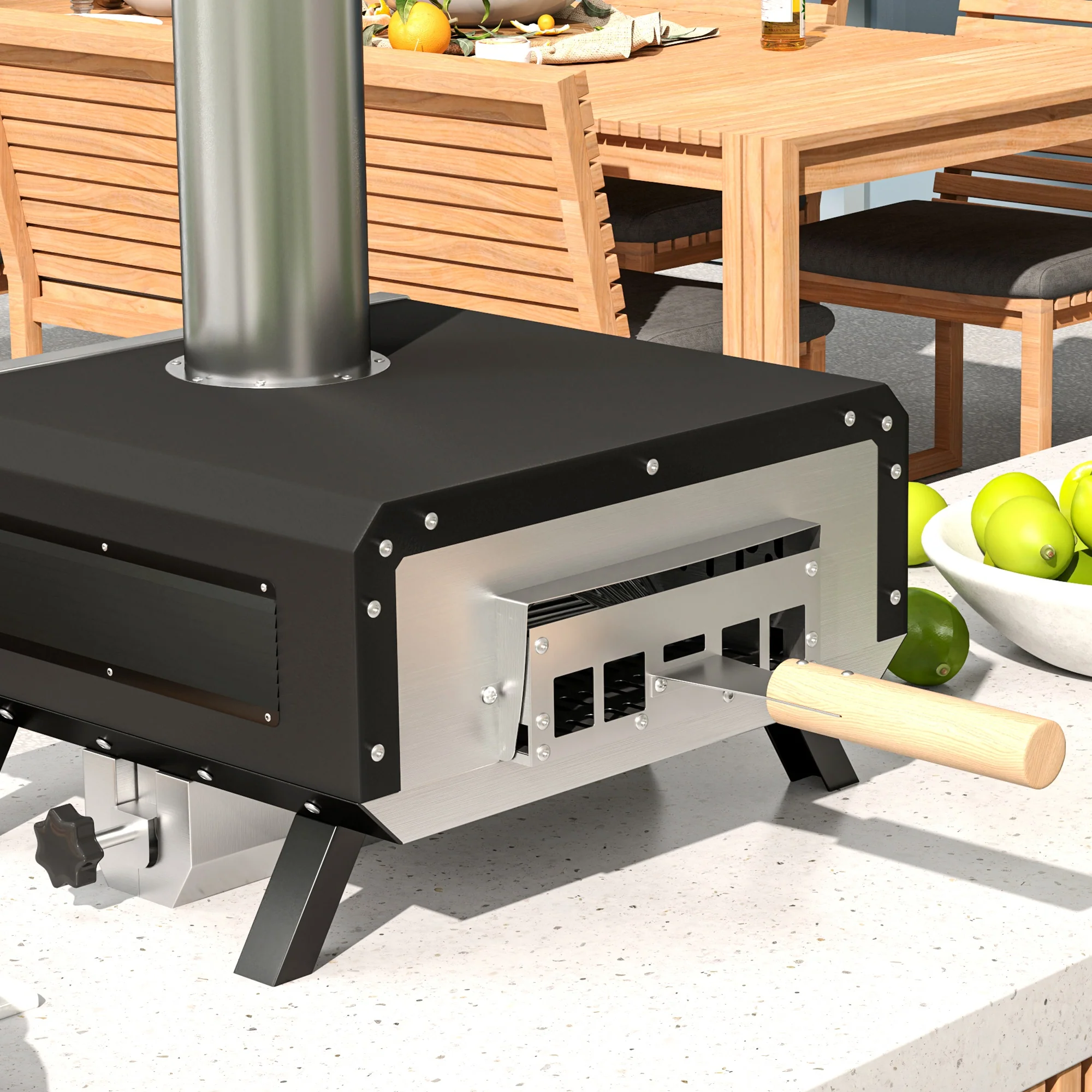 Outsunny Wood Fired Pizza Oven With Rotating Pizza Stone And Cover, Black - Image 8