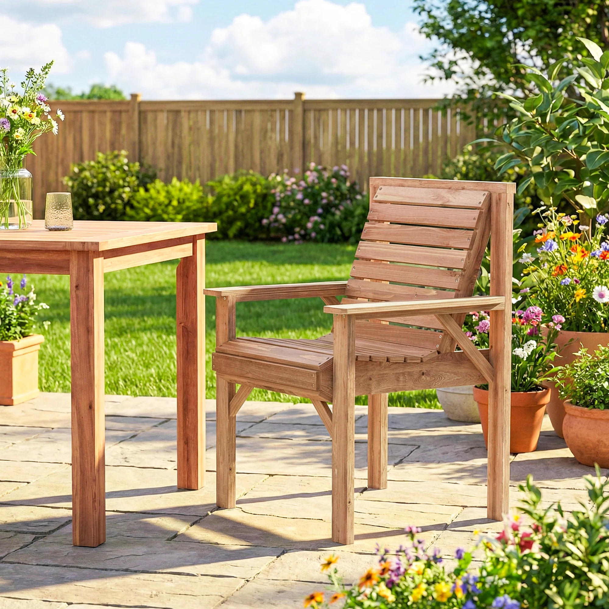 Outsunny Wood Garden Chair Outdoor Dining Chair with Curved Seat, Natural - Image 2
