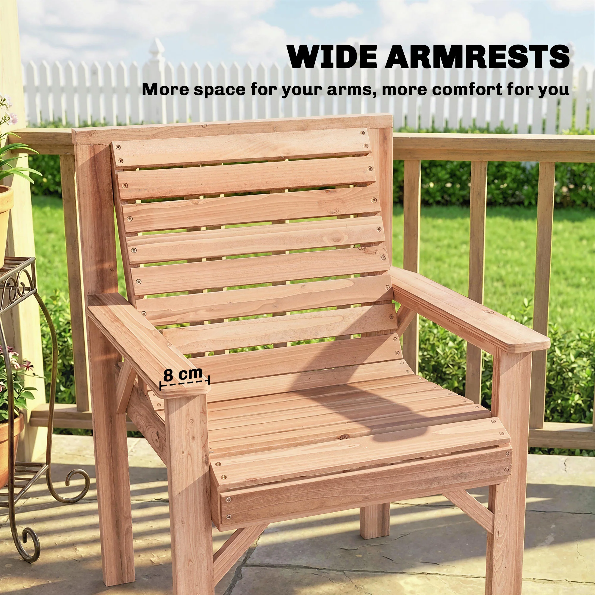 Outsunny Wood Garden Chair Outdoor Dining Chair with Curved Seat, Natural - Image 5