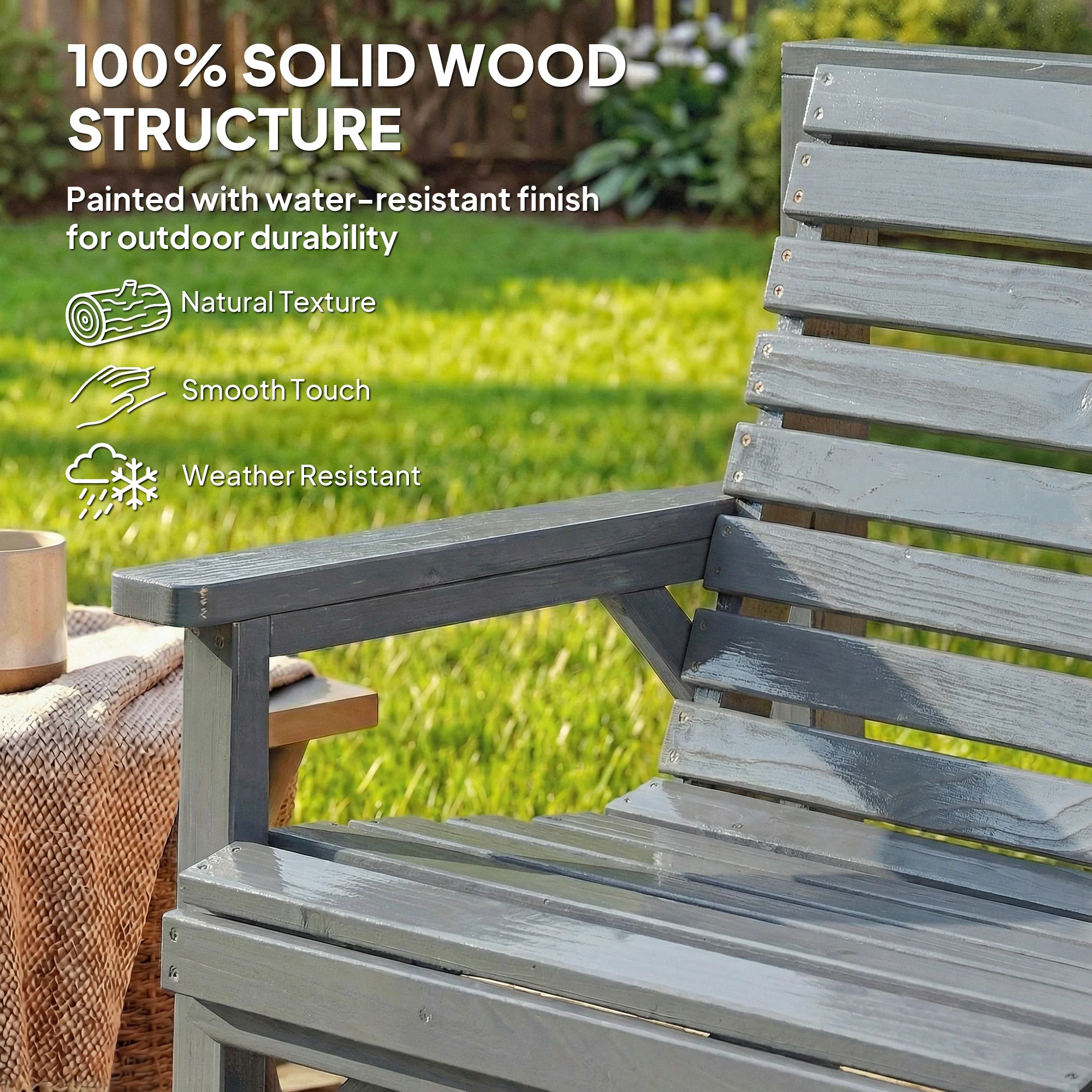 Outsunny Wood Garden Furniture Set w/ Parasol Hole, Detachable Table, Grey - Image 7