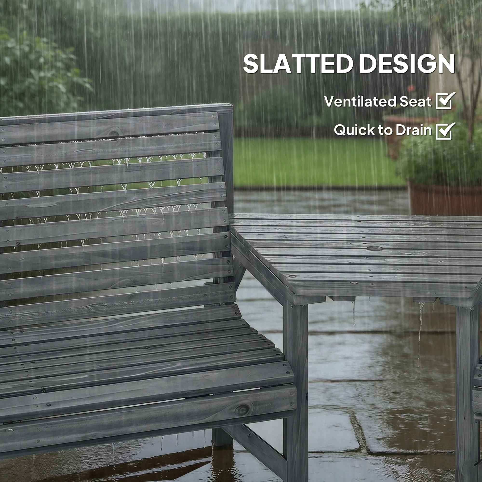 Outsunny Wood Garden Furniture Set w/ Parasol Hole, Detachable Table, Grey - Image 8