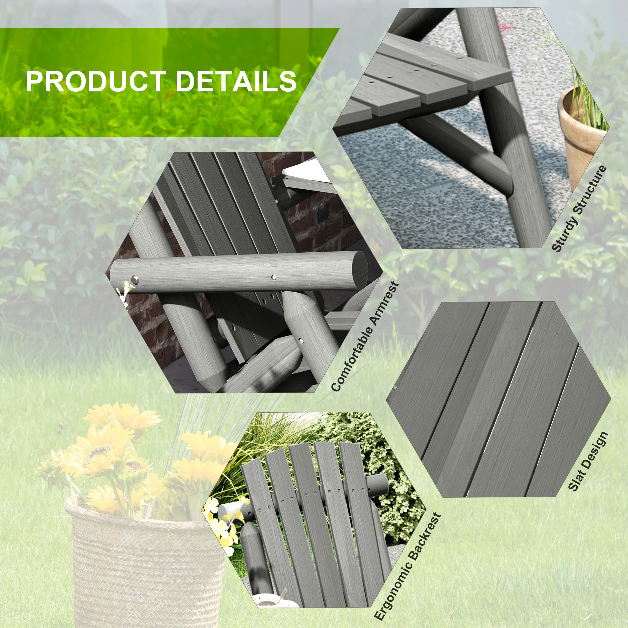 Outsunny Wood Patio Bench 2 Seats w/ Centre Coffee Table, Grey - Image 3