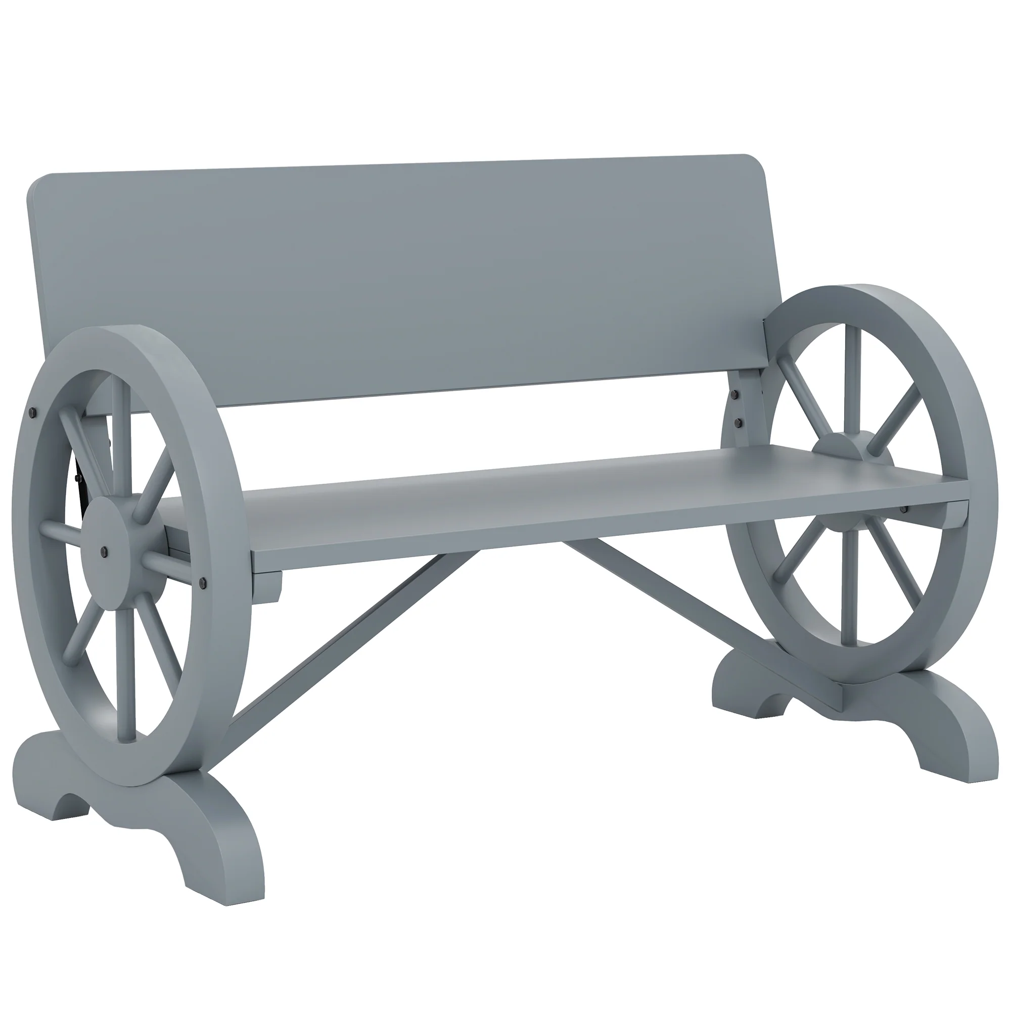 Outsunny Wooden Garden Bench Outdoor Loveseat with High Back, Grey