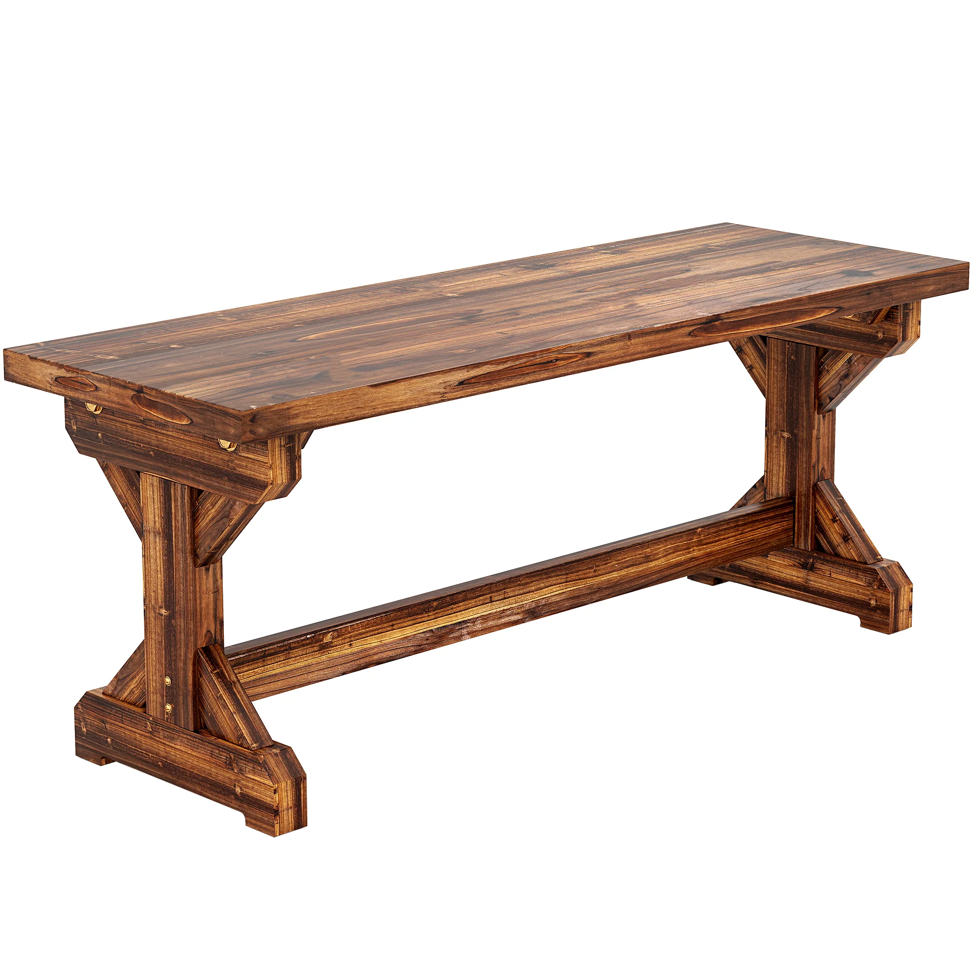 Outsunny Wooden Garden Bench, Rustic Backless Outdoor Loveseat, Carbonised