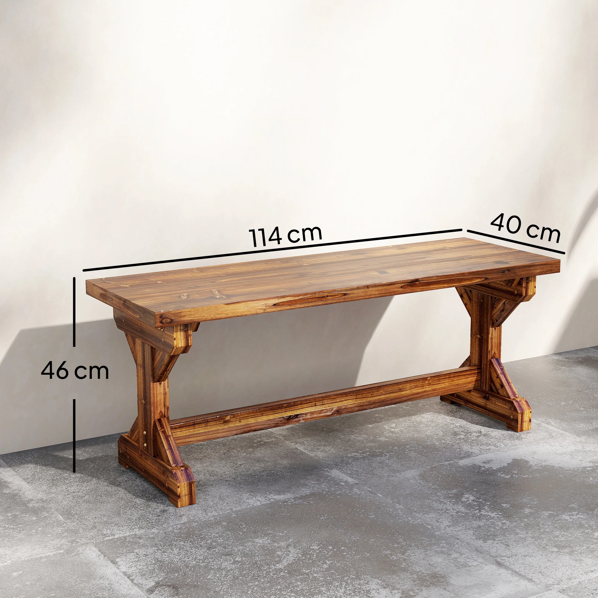 Outsunny Wooden Garden Bench, Rustic Backless Outdoor Loveseat, Carbonised - Image 3