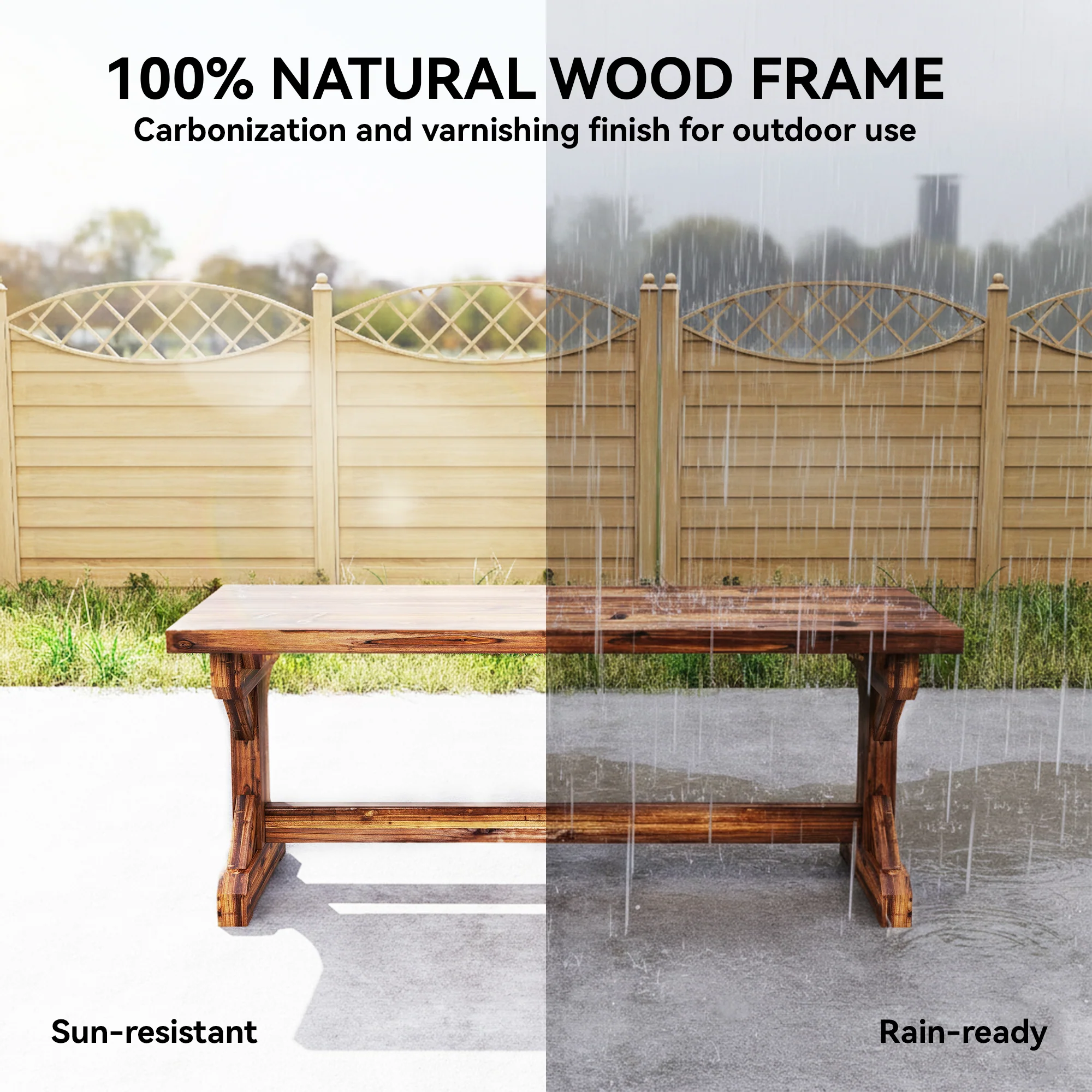 Outsunny Wooden Garden Bench, Rustic Backless Outdoor Loveseat, Carbonised - Image 4