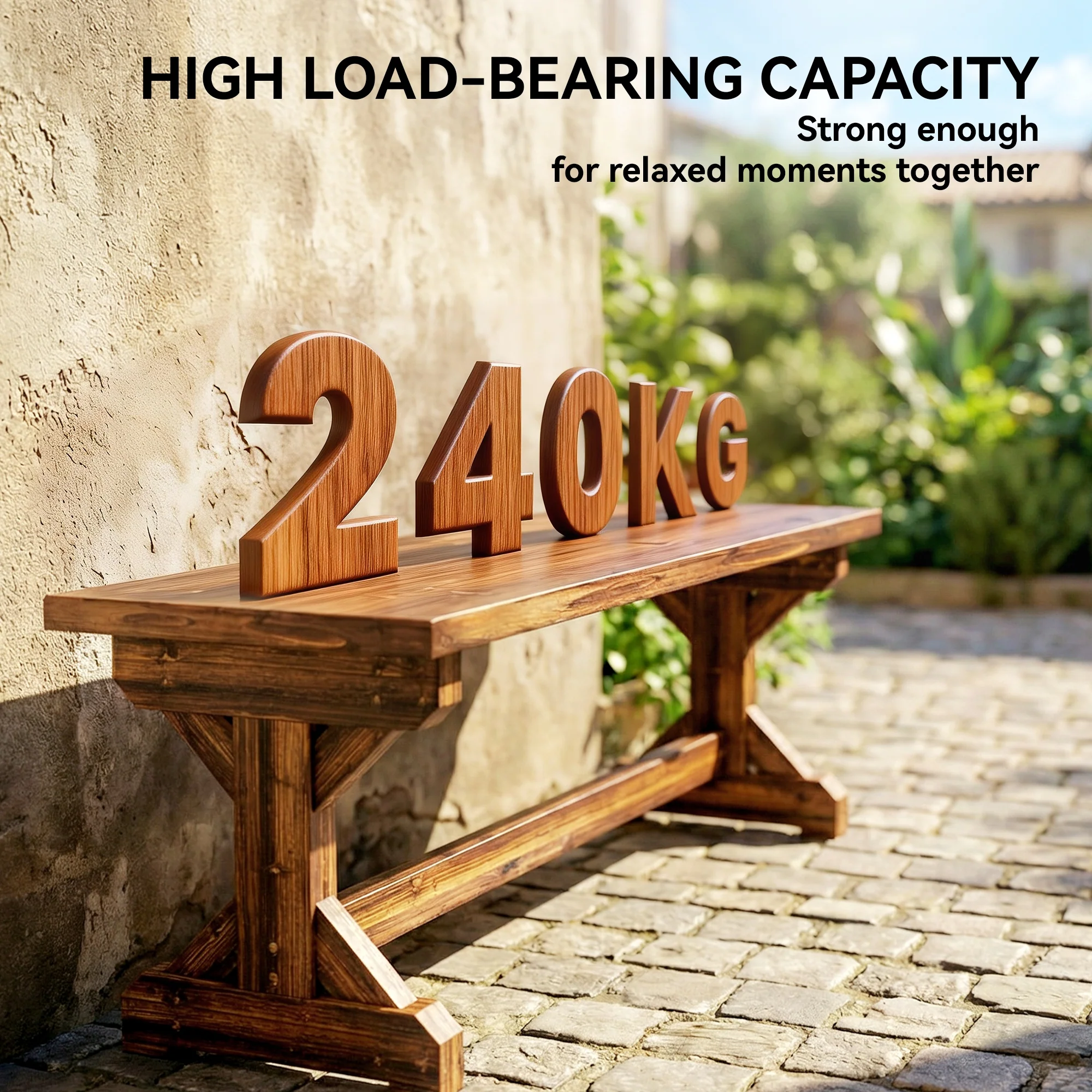 Outsunny Wooden Garden Bench, Rustic Backless Outdoor Loveseat, Carbonised - Image 5