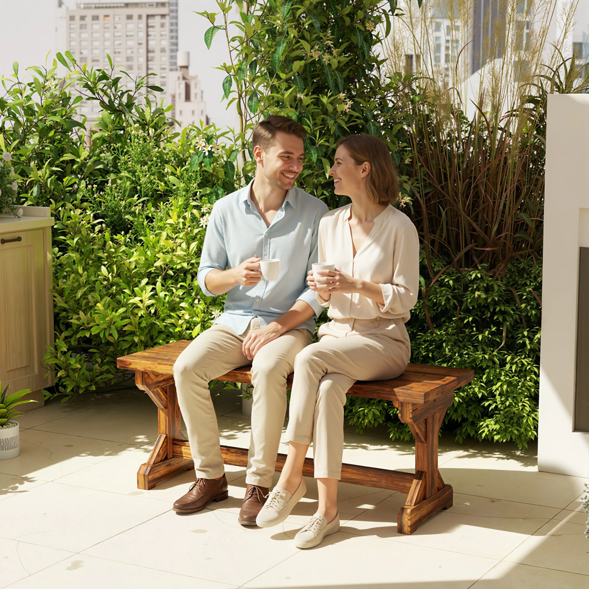Outsunny Wooden Garden Bench, Rustic Backless Outdoor Loveseat, Carbonised - Image 8
