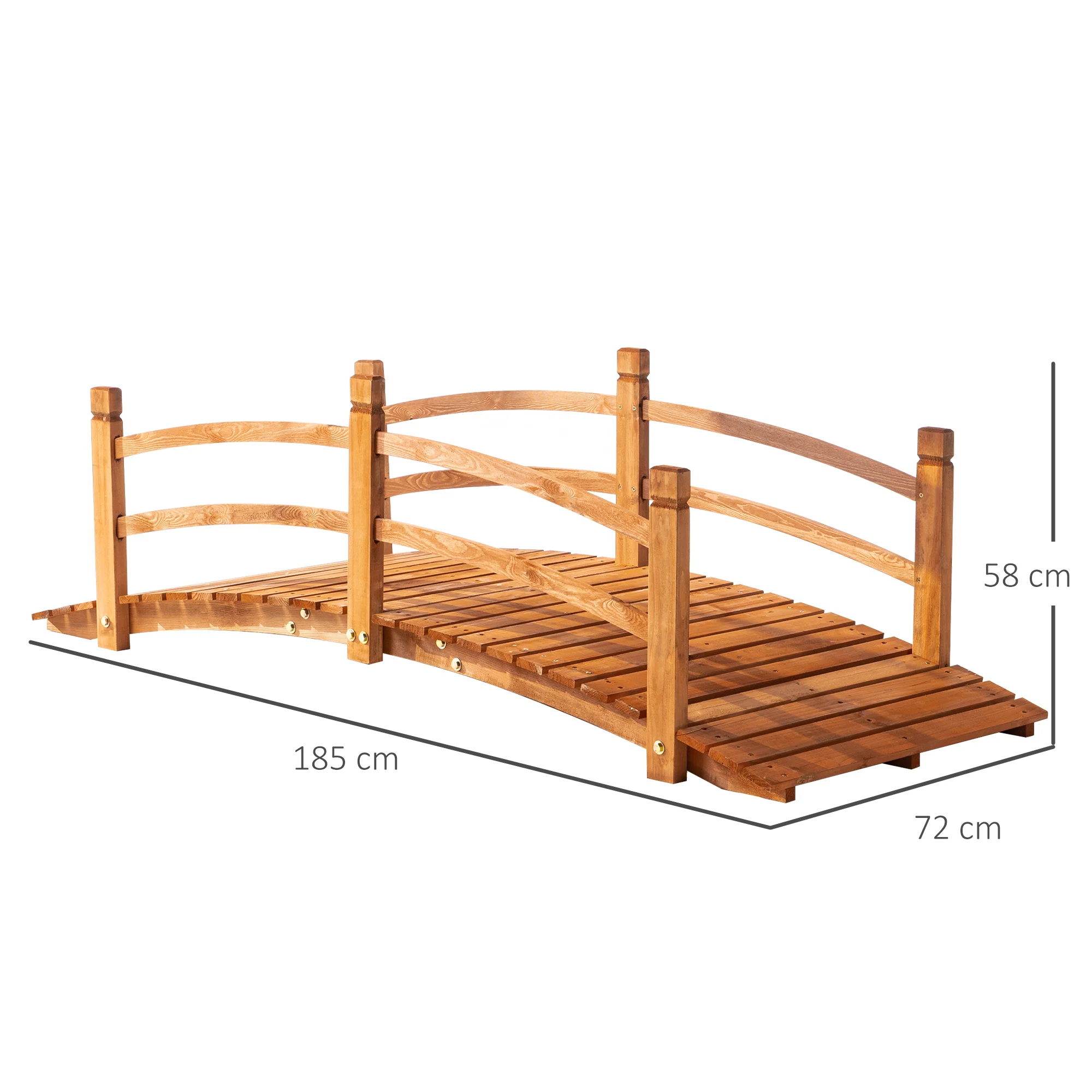 Outsunny Wooden Garden Bridge with Safety Railings, Classic Arc Footbridge - Image 3
