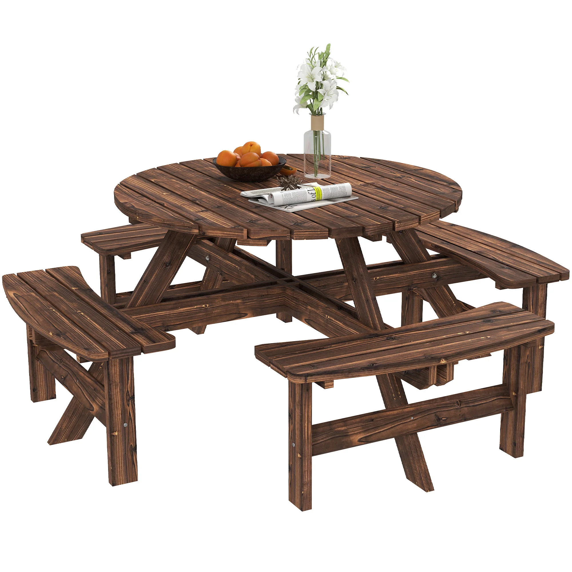 Outsunny Wooden Garden Dining Set With Parasol Hole For Outdoor, Tan