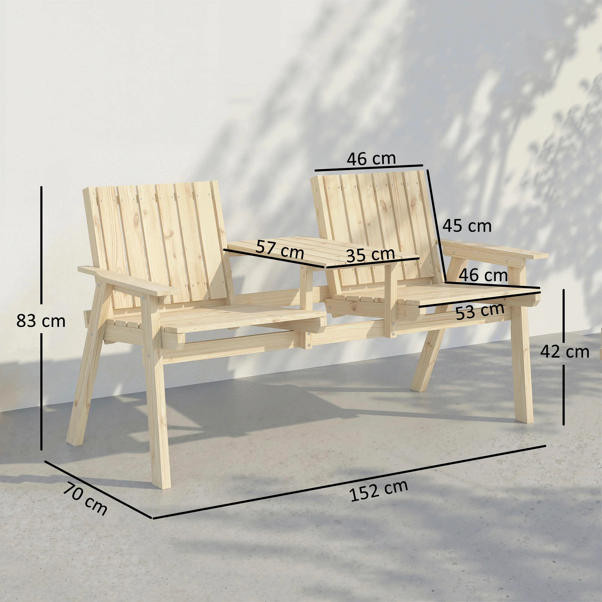 Outsunny Wooden Garden Loveseat with Parasol Hole, Natural Wood Finish - Image 3