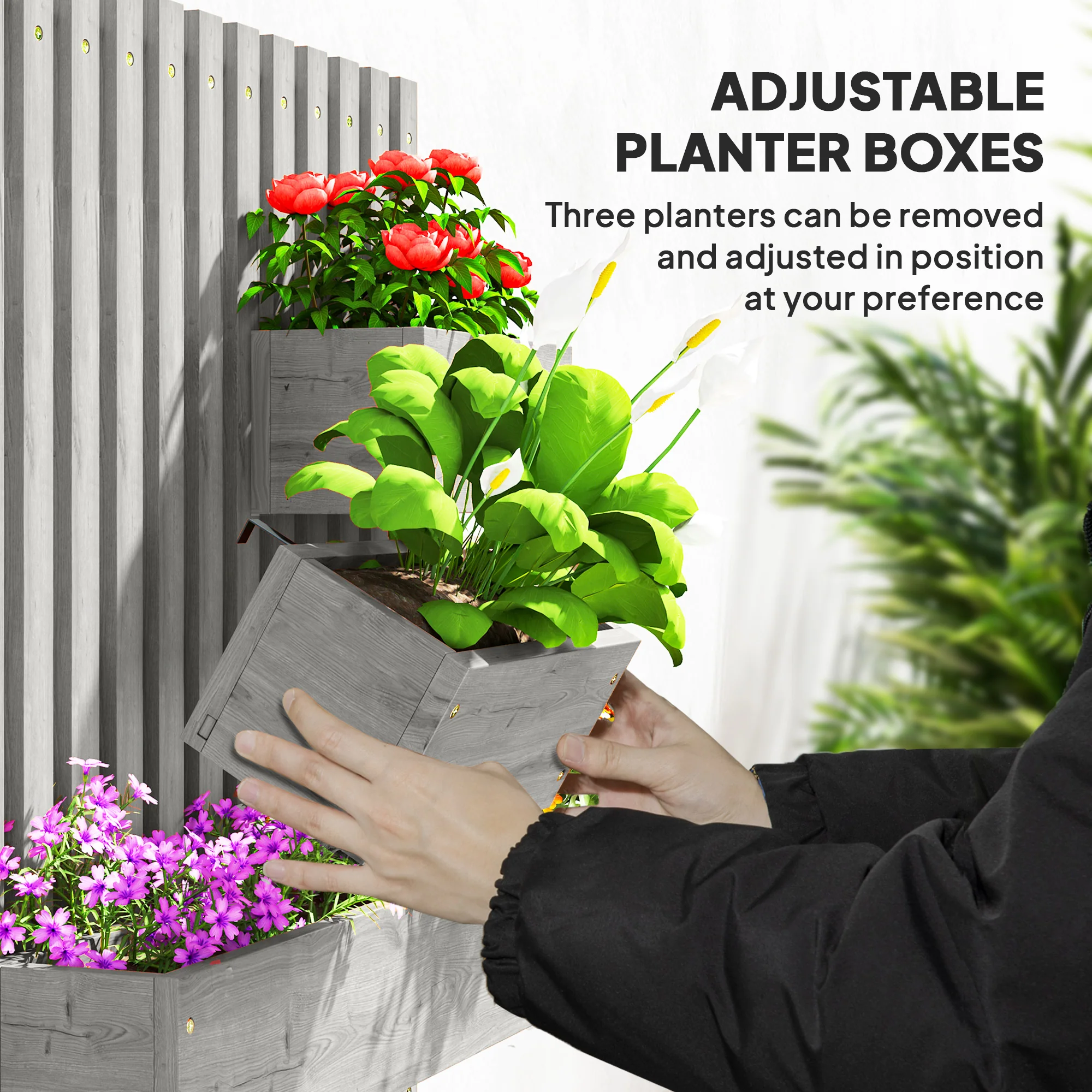 Outsunny Wooden Garden Planters With Trellis Wall-mounted Raised Garden Bed - Image 13