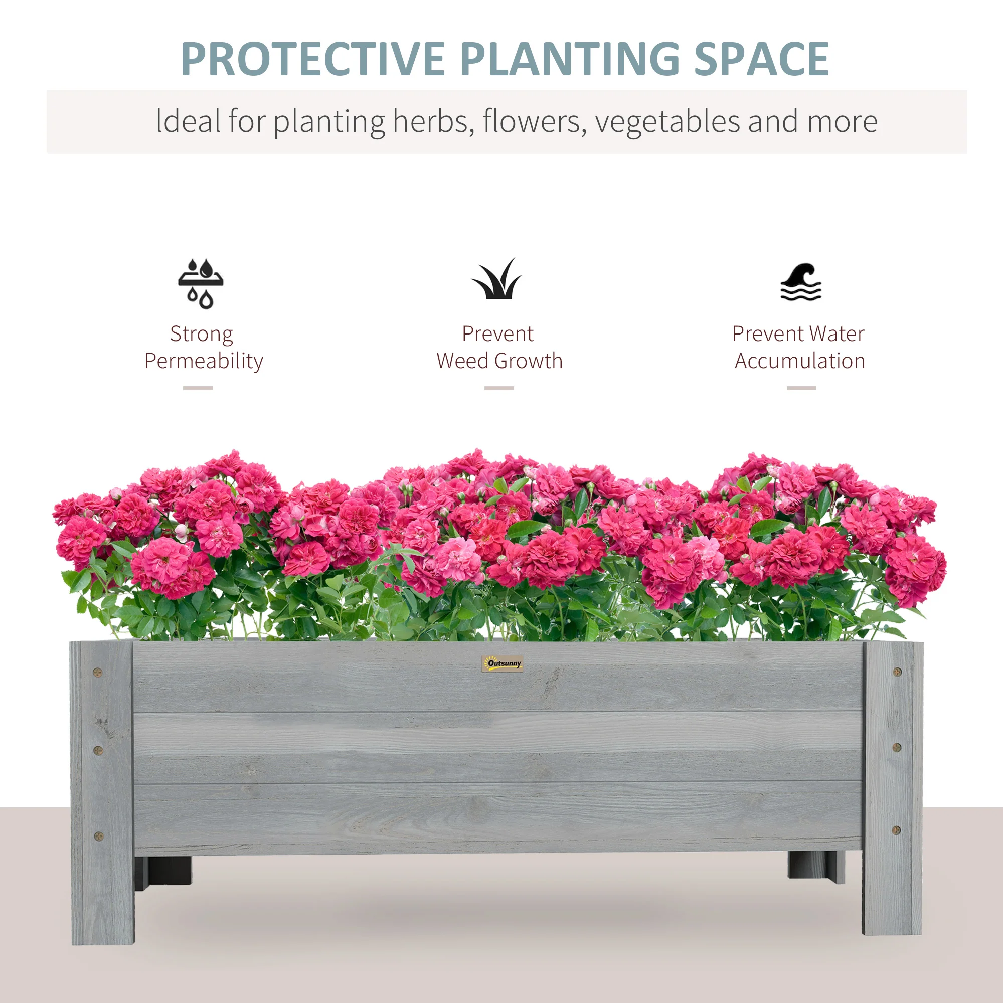 Outsunny Wooden Garden Raised Bed Planter Grow Containers Pot, 100x36.5x36cm - Image 3