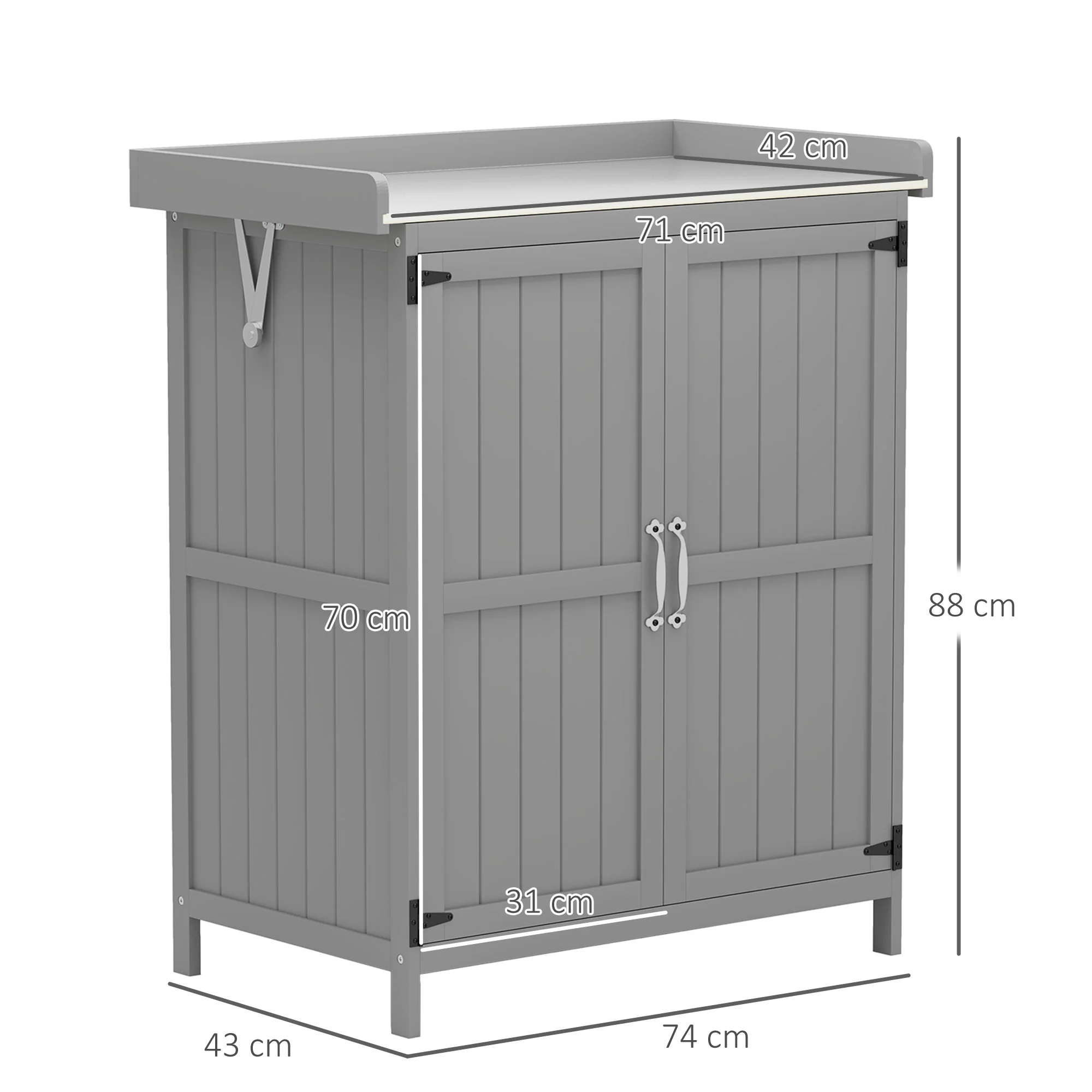 Outsunny Wooden Garden Storage Shed W/Hinged Roof And Shelf, Grey - Image 5