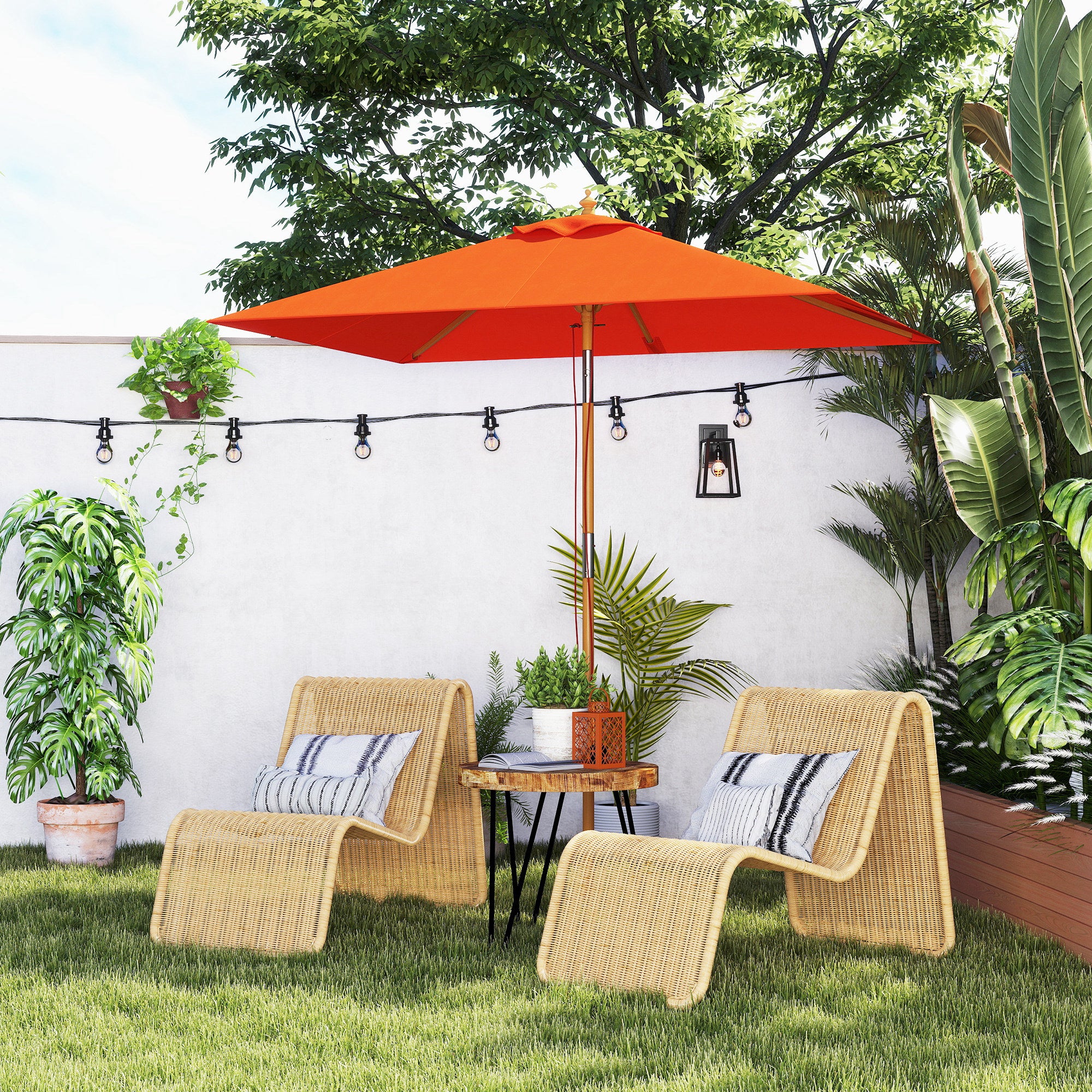 Outsunny Wooden Patio Umbrella Market Parasol Outdoor Sunshade Orange - Image 8