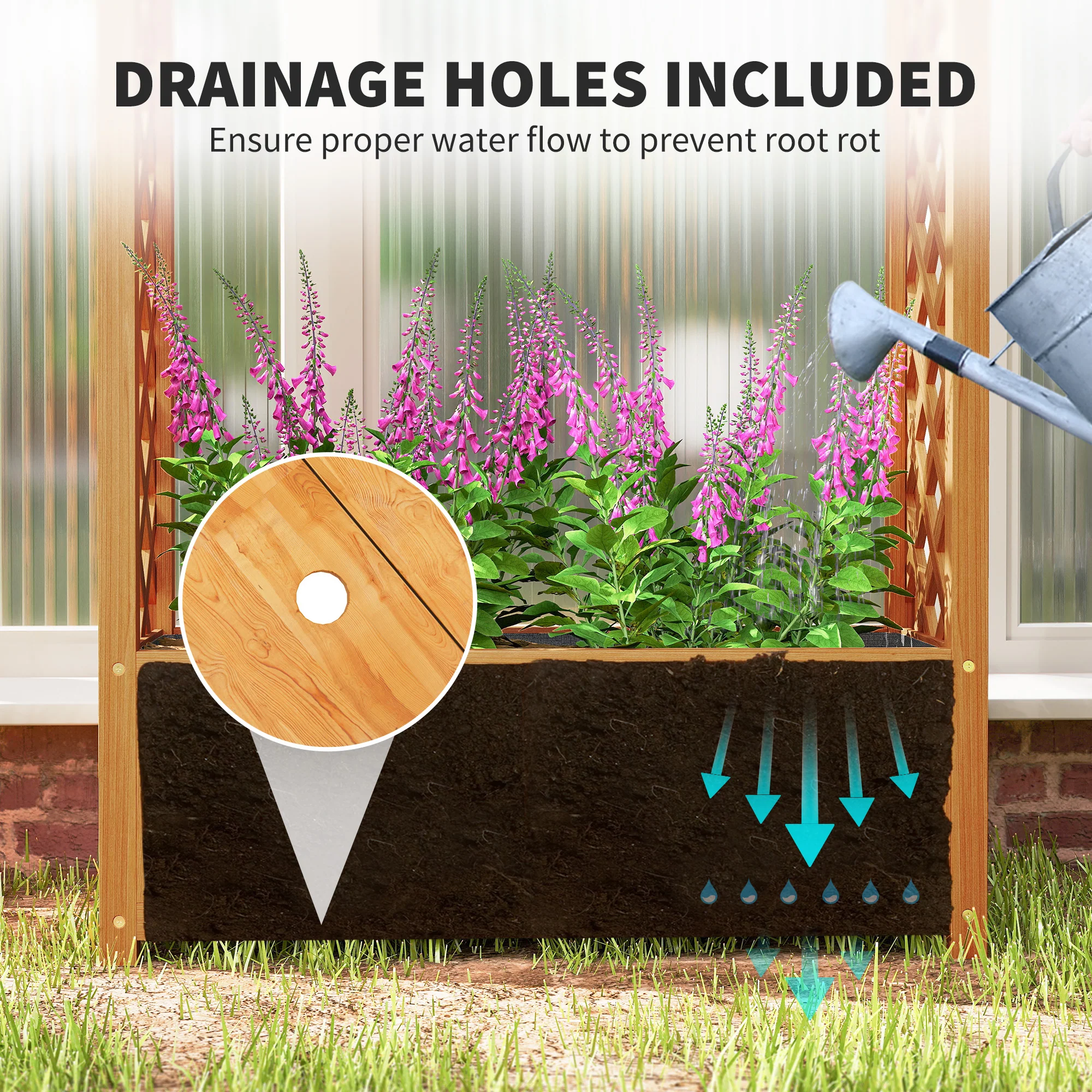 Outsunny Wooden Raised Garden Bed, Trellis Planter W/ Trellis, Fabric Liner - Image 6