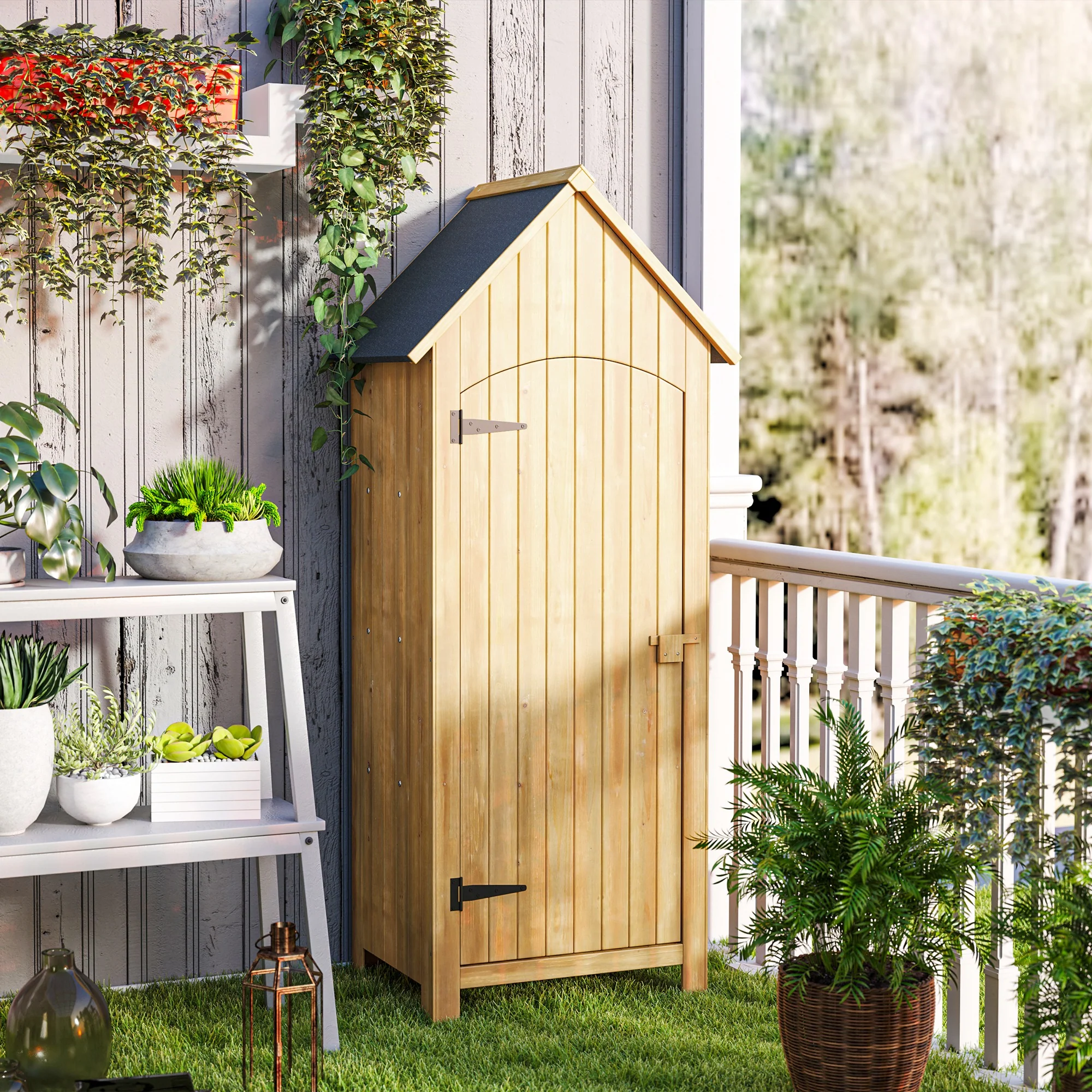 Outsunny Wooden Small Garden Shed With 3 Shelves And Tilt Roof - Image 8