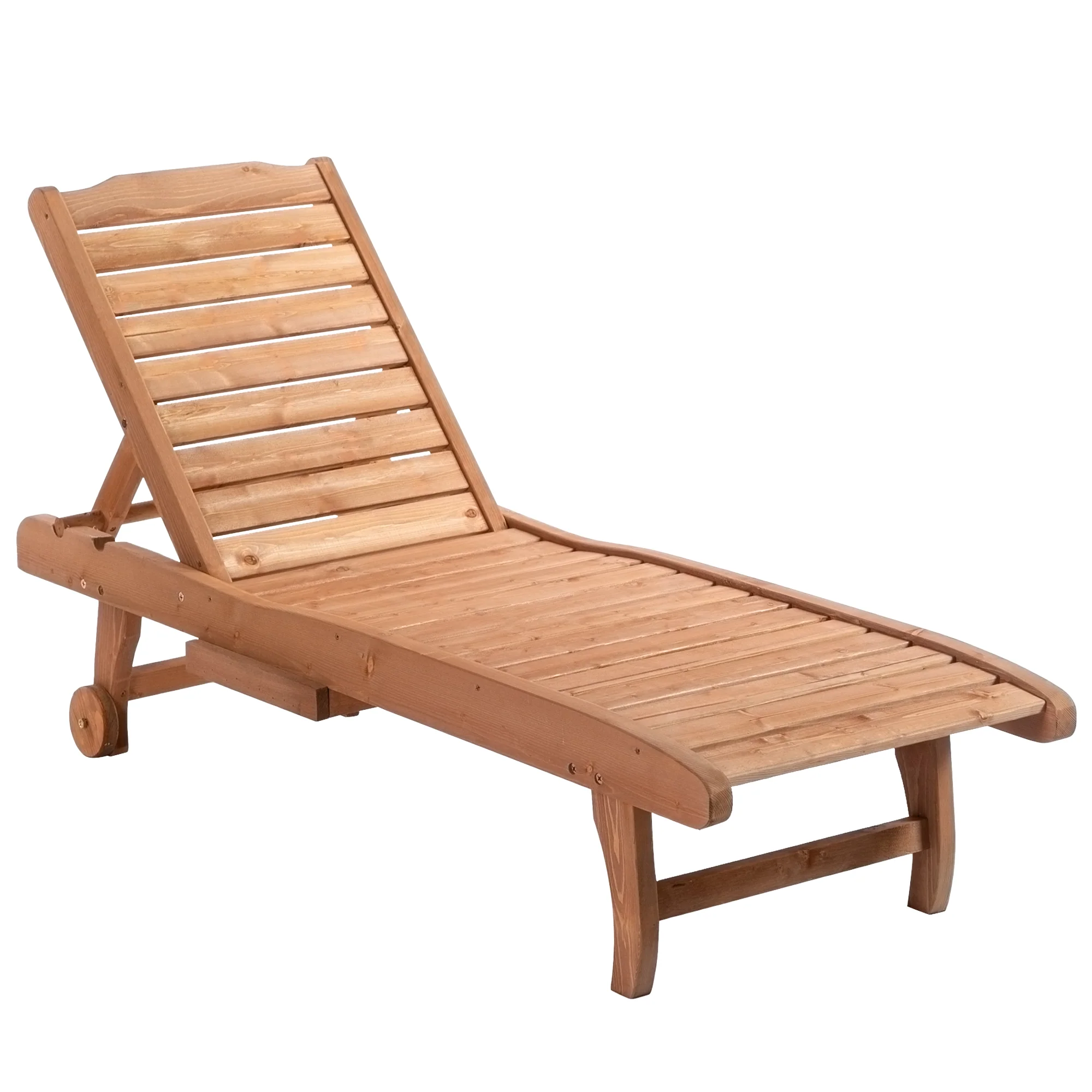 Outsunny Wooden Sun Lounger Outdoor Patio Sun Bed Adjustable w/ Pull-out Table