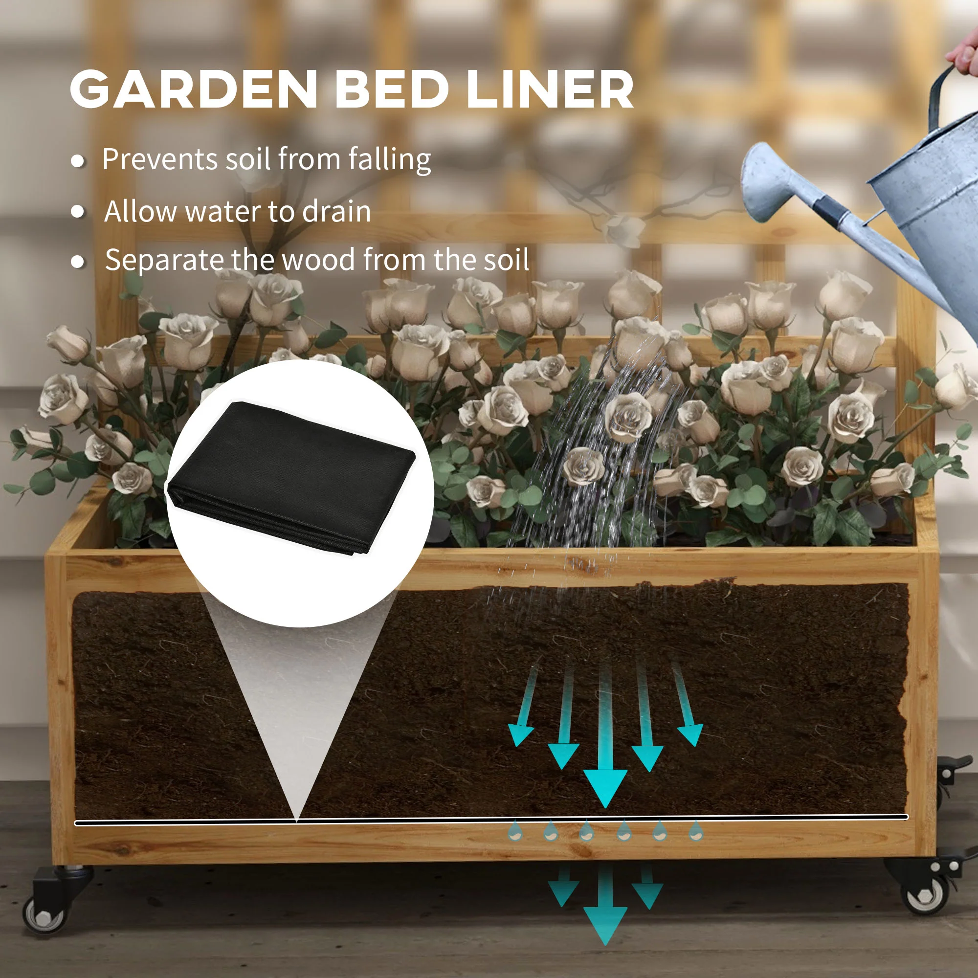 Outsunny Wooden Trellis Planter, Raised Garden Bed with Wheels and Bed Liner - Image 4