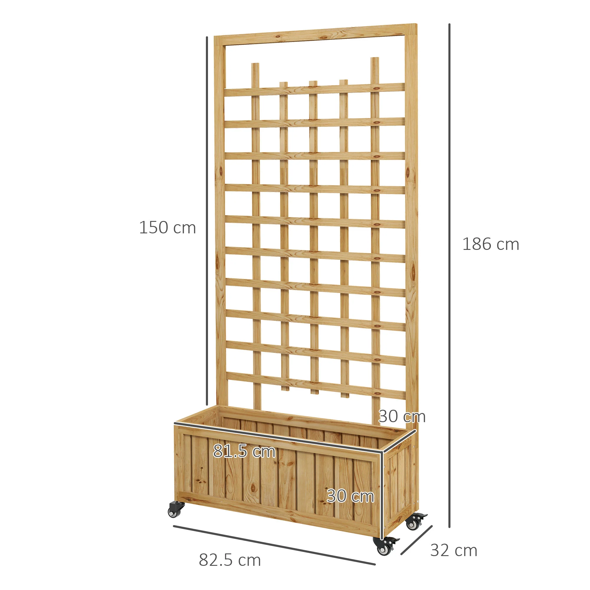 Outsunny Wooden Trellis Planter, Raised Garden Bed with Wheels and Bed Liner - Image 5