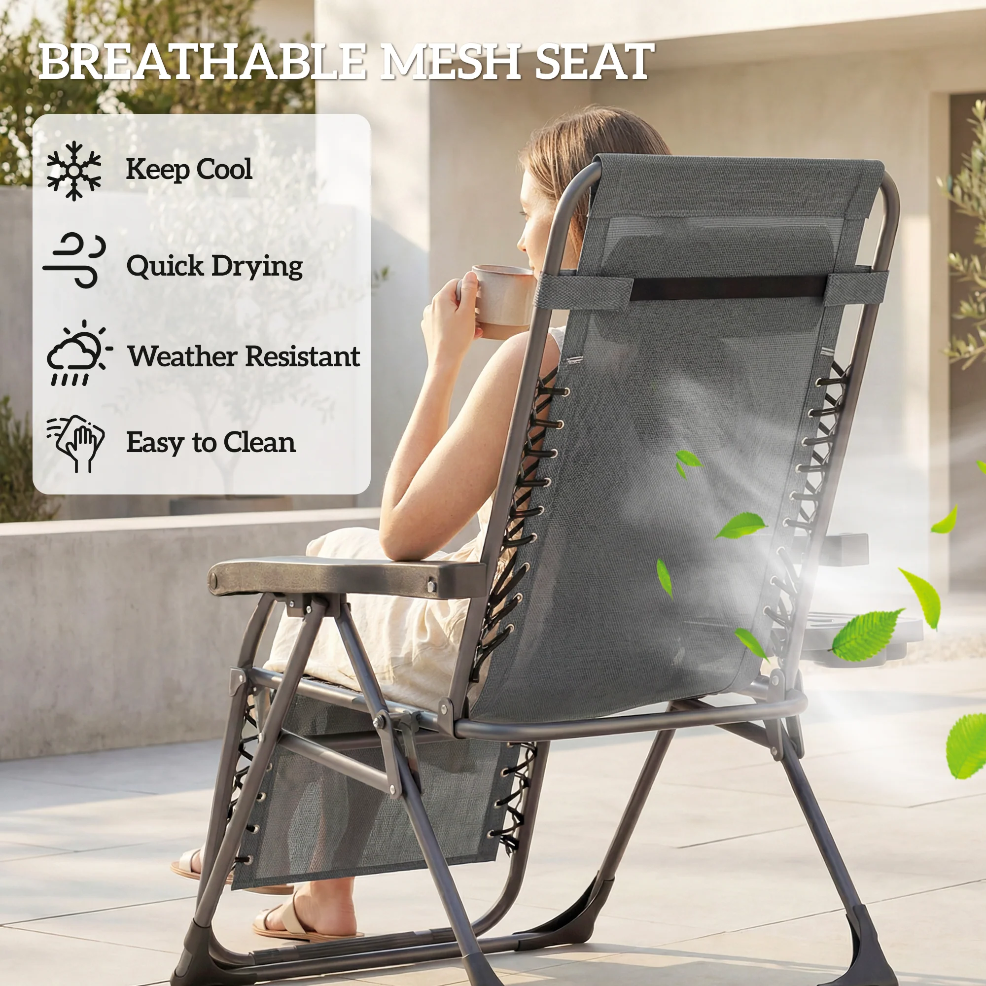 Outsunny Zero Gravity Chairs Set of 2 with Cup Holder, Headrest, Dark Grey - Image 8