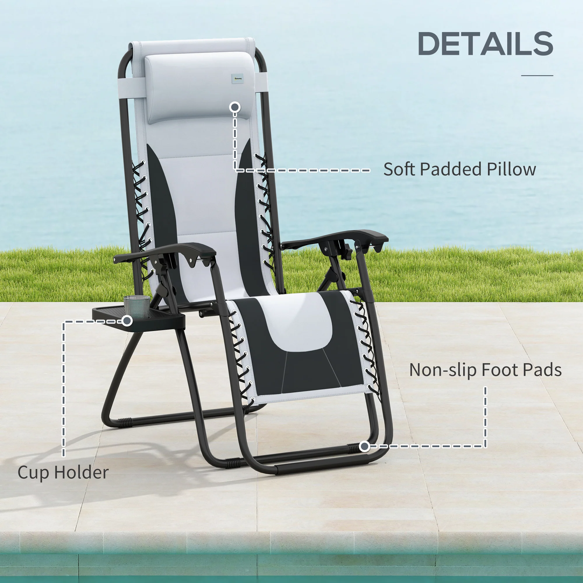 Outsunny Zero Gravity Lounger Folding Recliner Chair w/ Cup Holder - Image 16