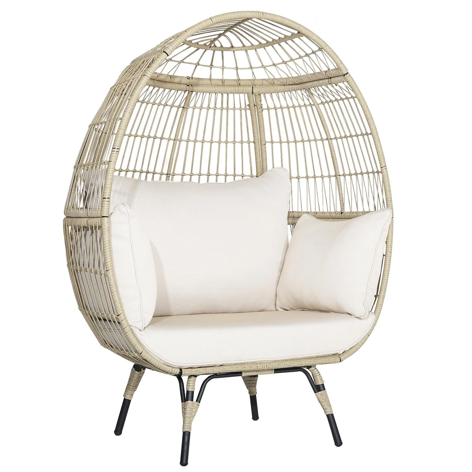 Oversized Rattan Egg Chair With 4 Cushions For Balcony Backyard