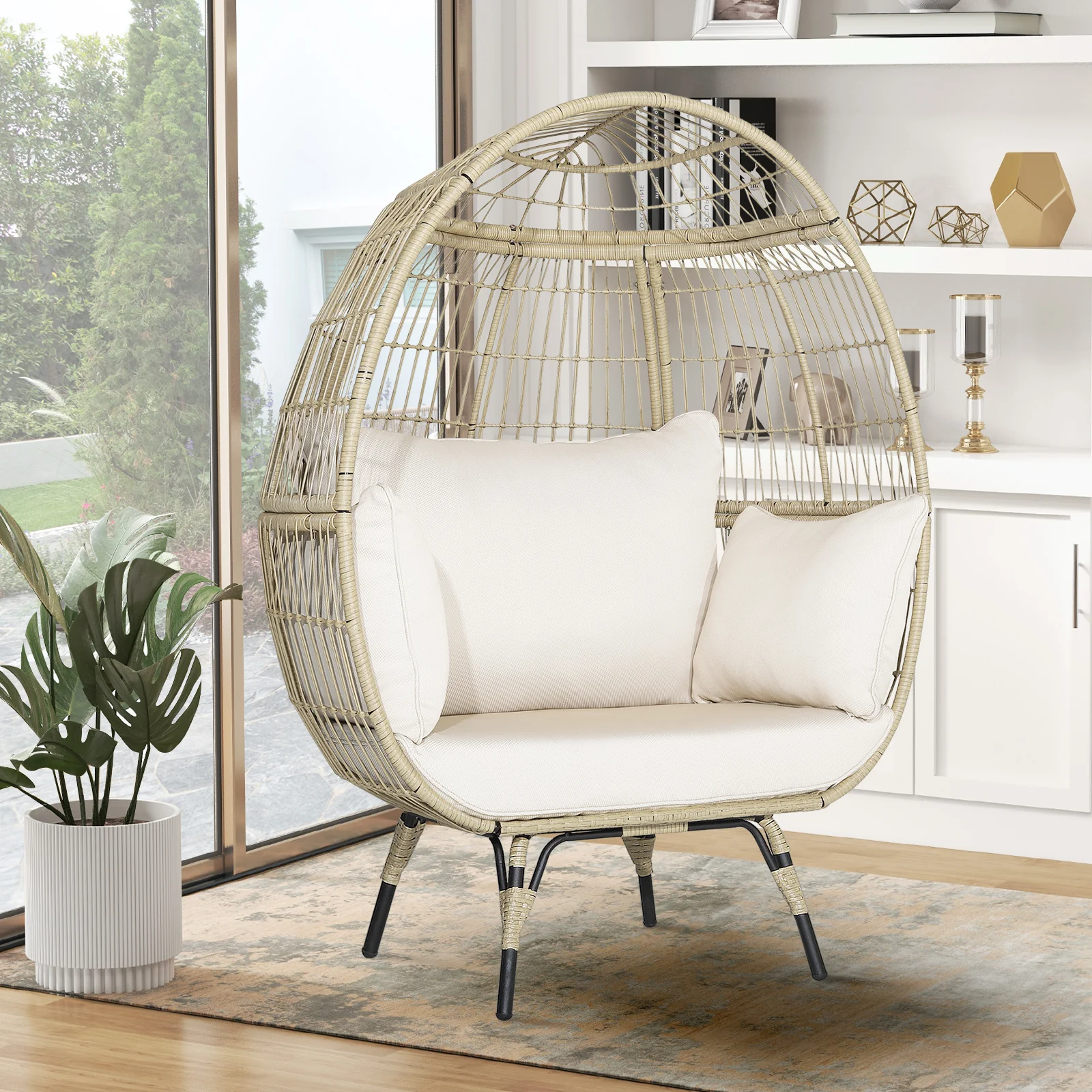 Oversized Rattan Egg Chair With 4 Cushions For Balcony Backyard - Image 2