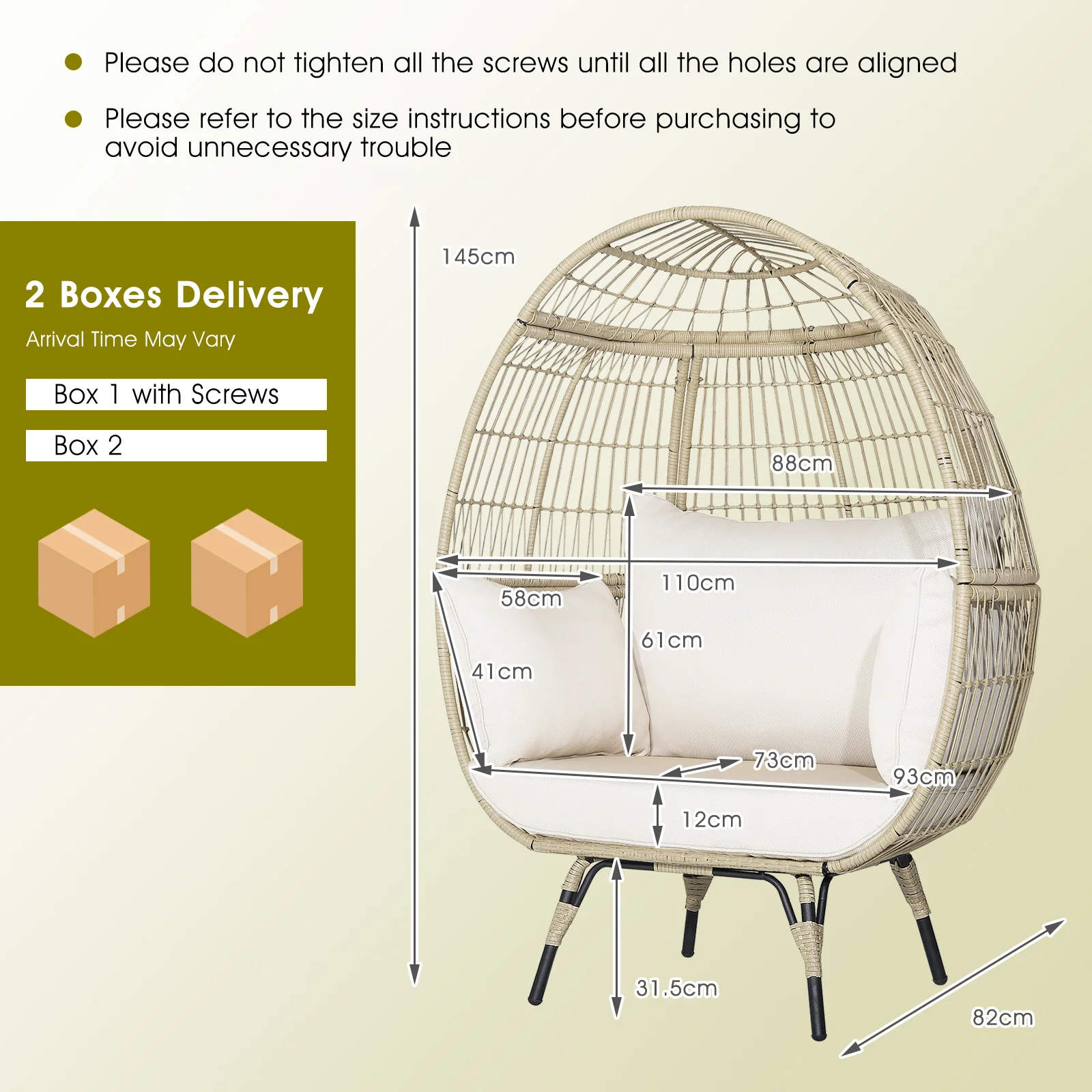 Oversized Rattan Egg Chair With 4 Cushions For Balcony Backyard - Image 5