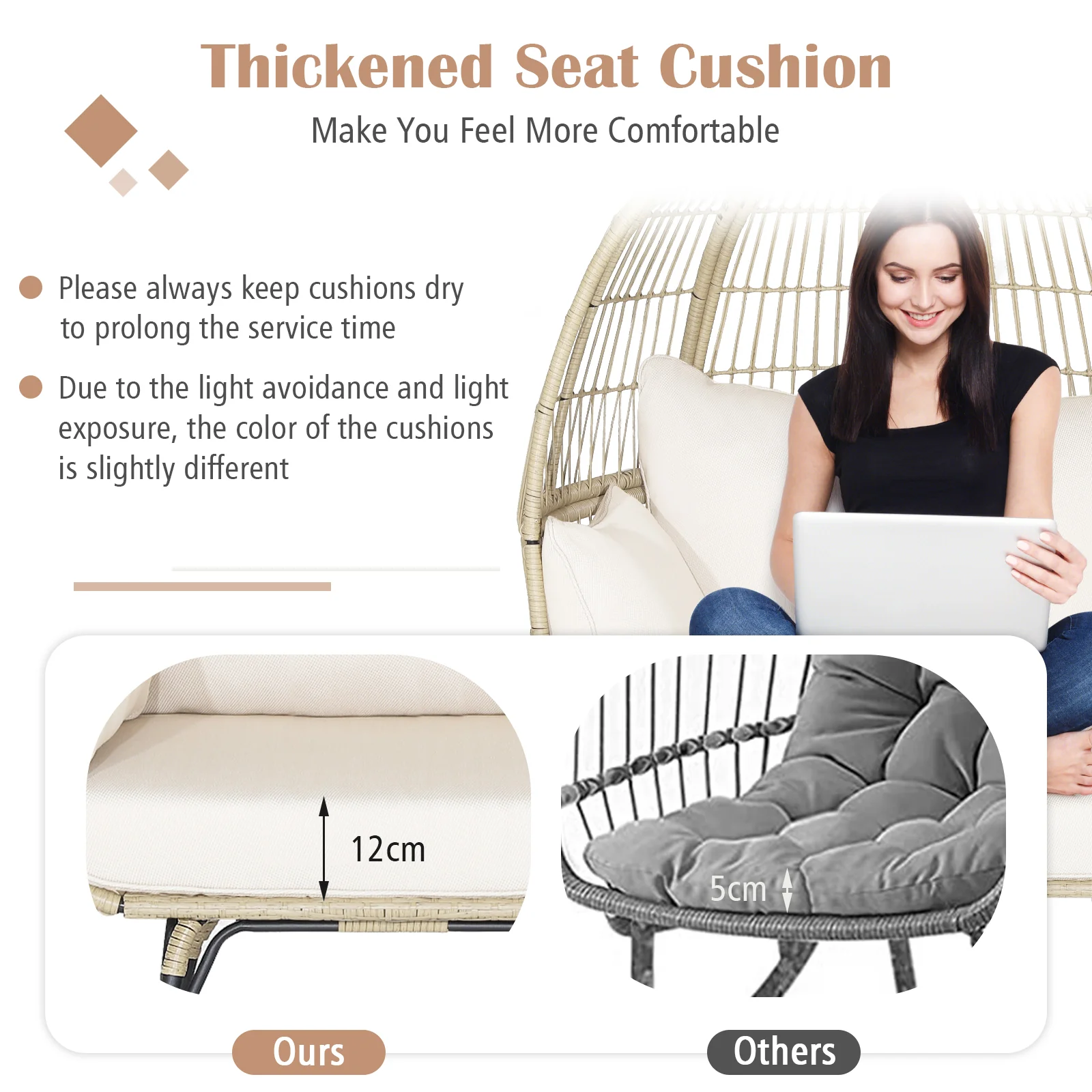 Oversized Rattan Egg Chair With 4 Cushions For Balcony Backyard - Image 6
