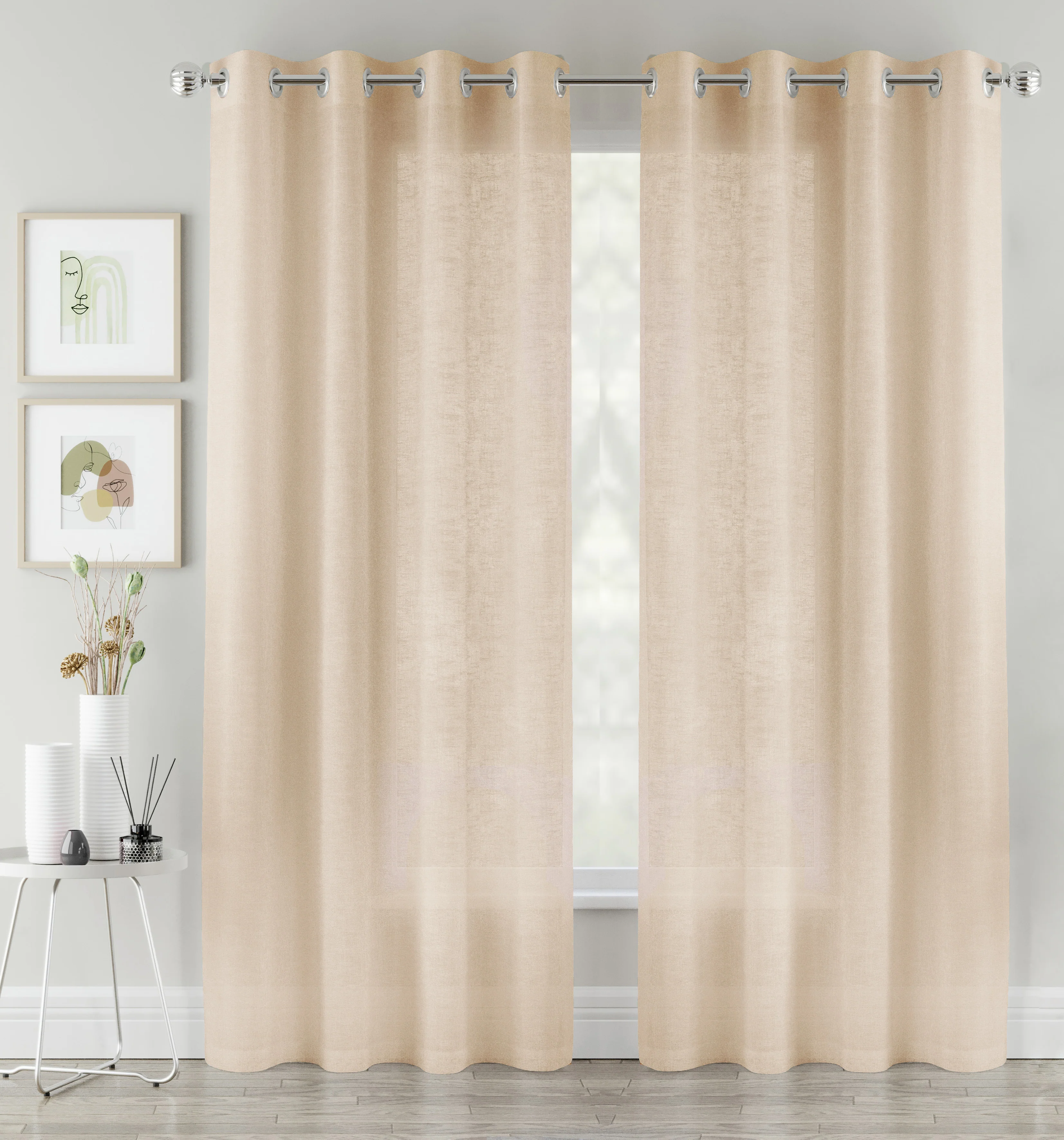 Pair of Crete White Luxury Linen Look Sheer Panels with Eyelet Header - Image 6