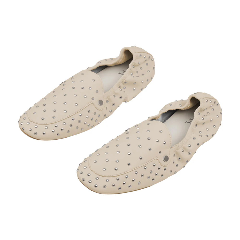Pair Of Fashion Studded Slip-on Loafers - Beige - Image 3