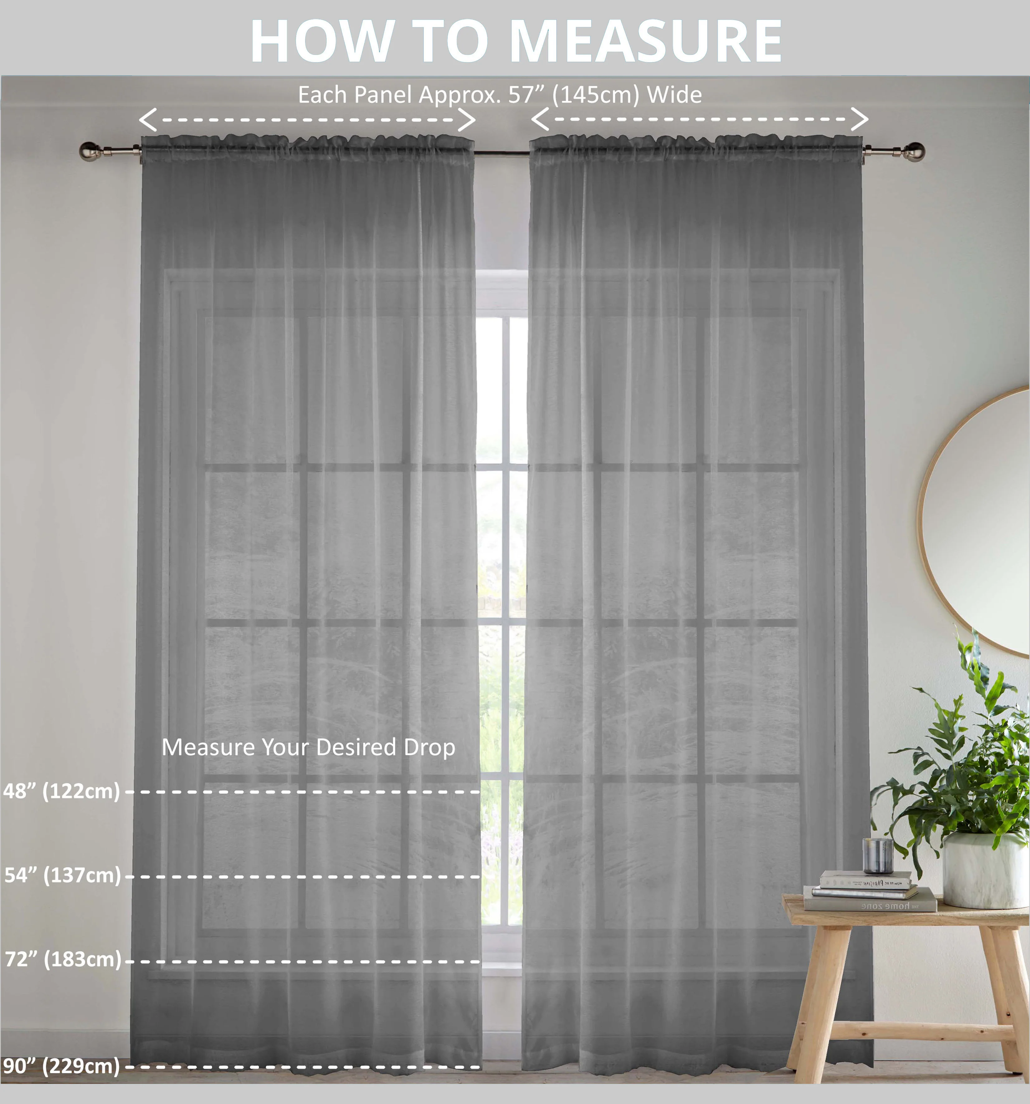 Pair of Sienna Grey Floral Paste Print Patterned Voile Panels with Rod Pocket Header - Image 4