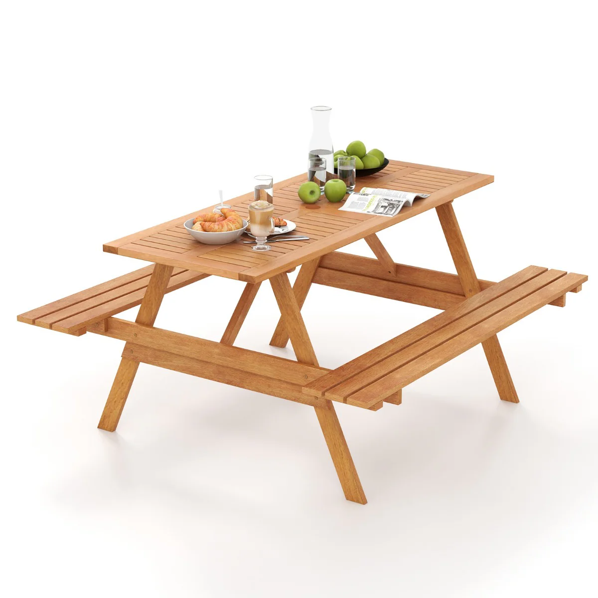 Patio Rectangle Picnic Table with 2 Built-in Benches for Backyard Garden Deck - Image 4