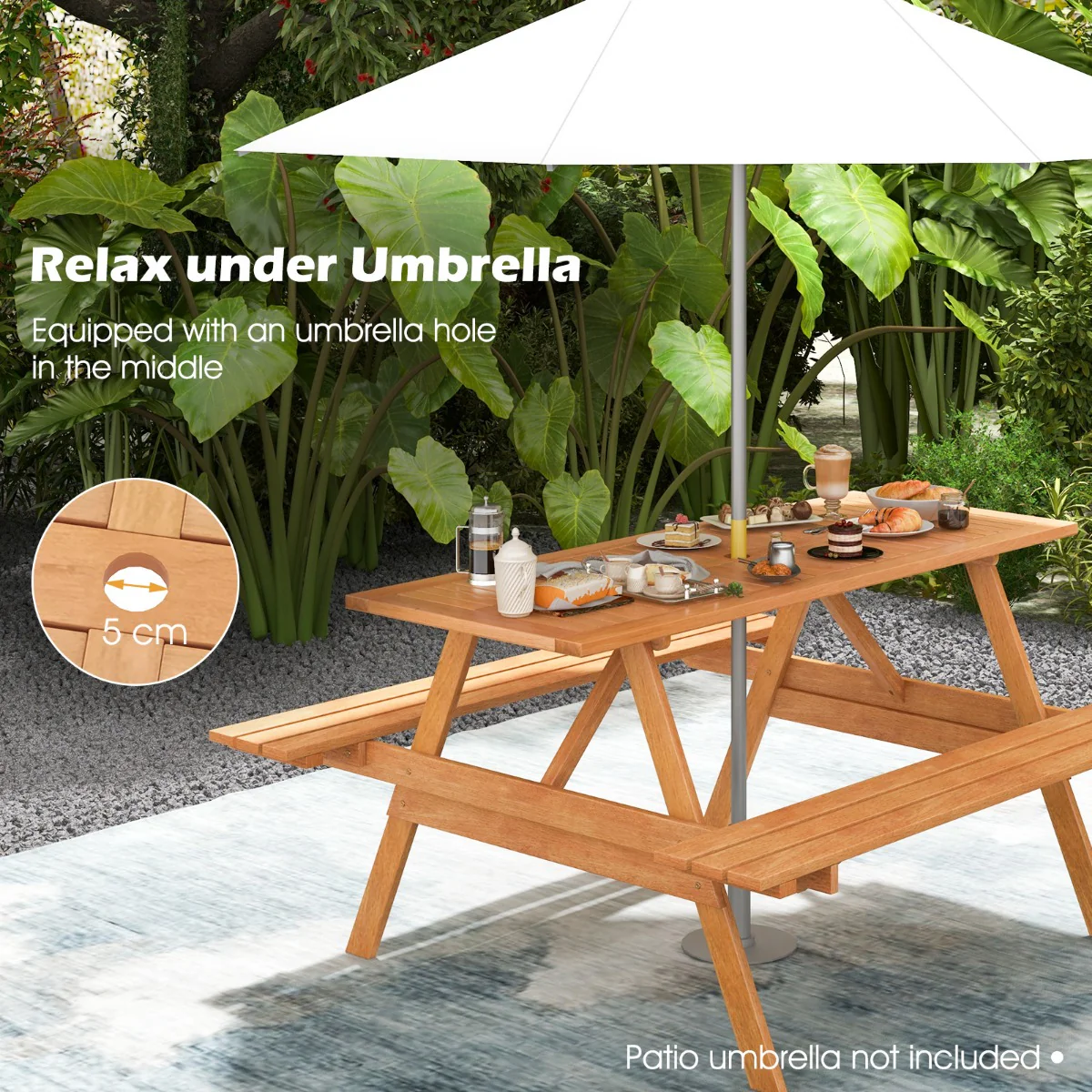 Patio Rectangle Picnic Table with 2 Built-in Benches for Backyard Garden Deck - Image 8