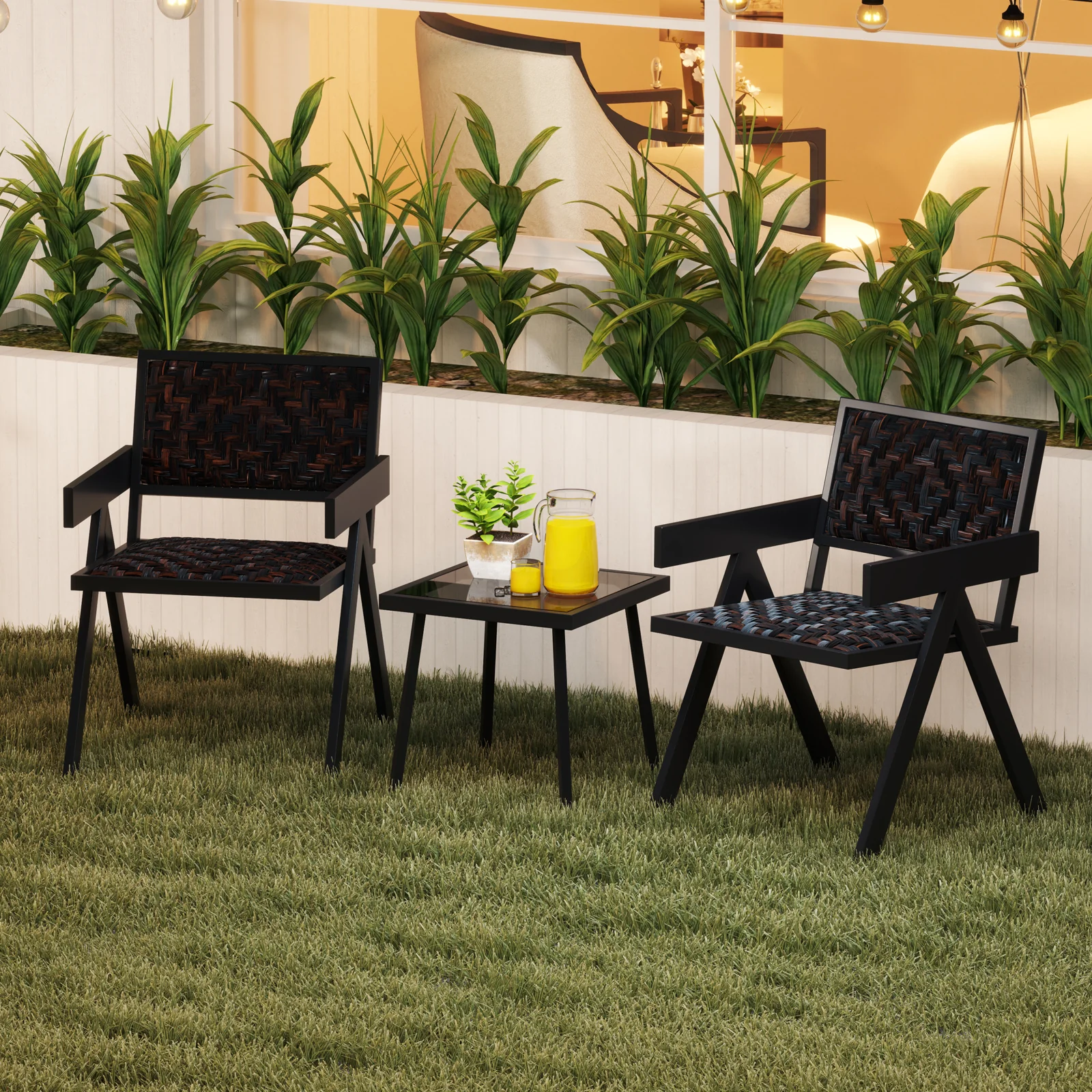 Patio Table and Chairs Set with Quick-Drying Foam for Porch and Balcony-Brown - Image 3