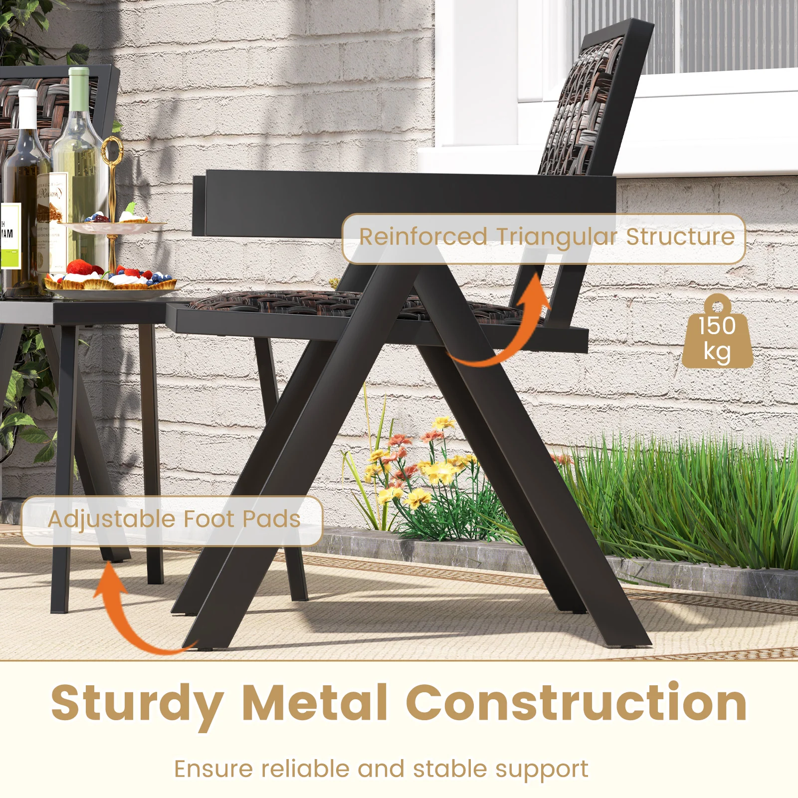 Patio Table and Chairs Set with Quick-Drying Foam for Porch and Balcony-Brown - Image 6