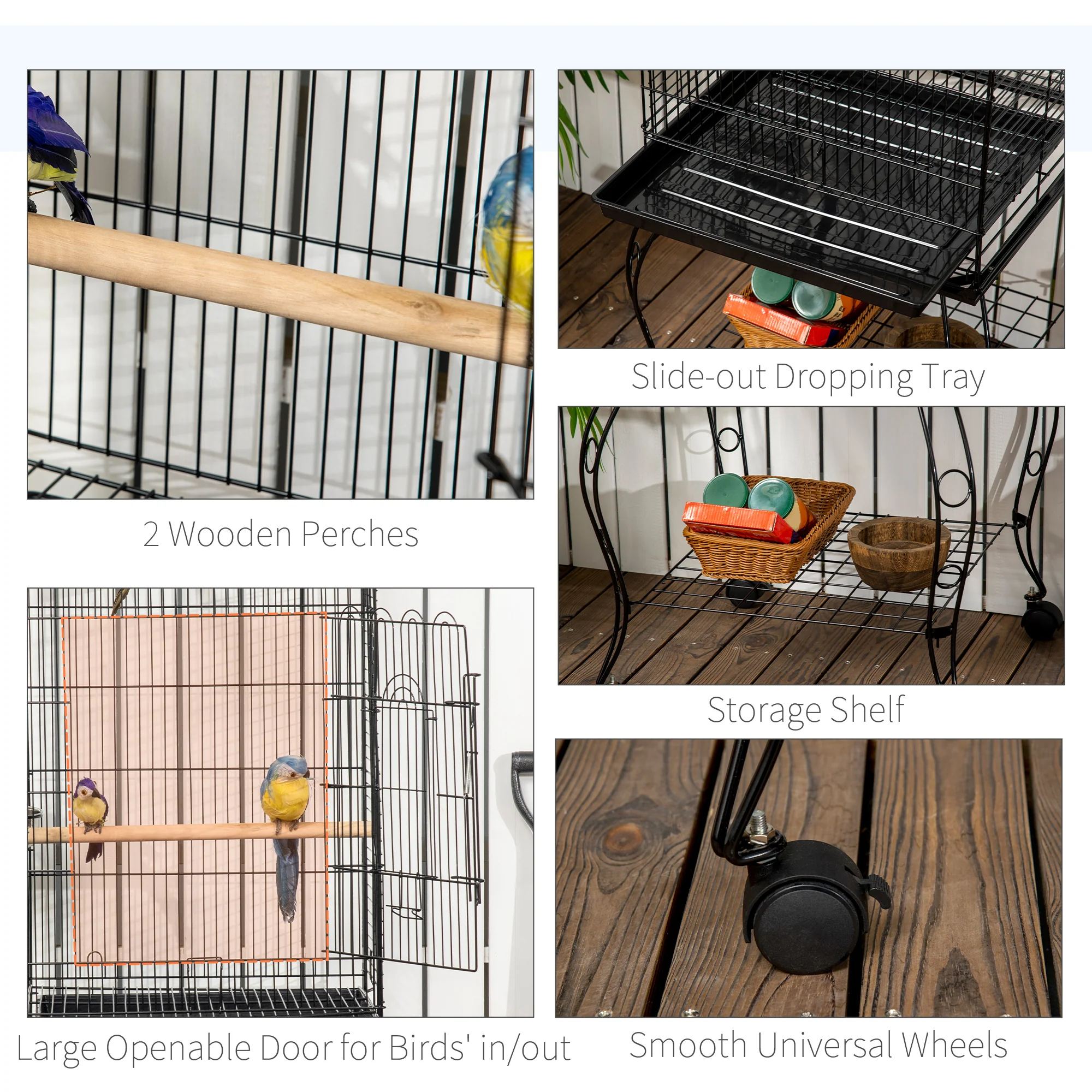 PawHut 1.53(m) Bird Cage, Parrot Finch Macaw Conure w/ Perch, Wheels, Stand - Image 3