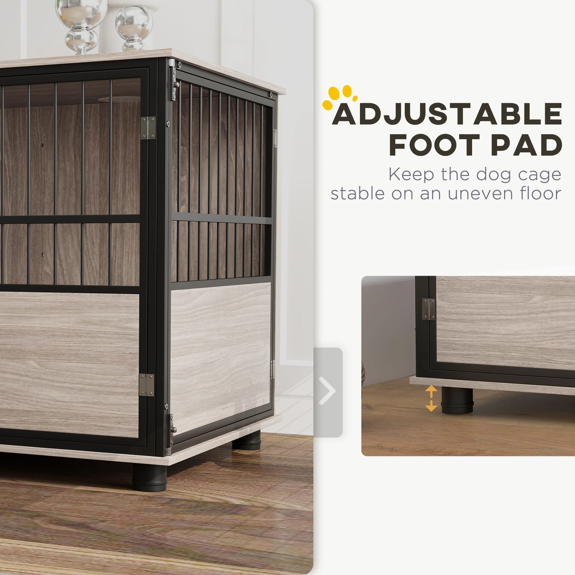 PawHut 100cm Dog Crate Furniture Dog Cage End Table Indoor w/ Doors, Cushion - Image 9