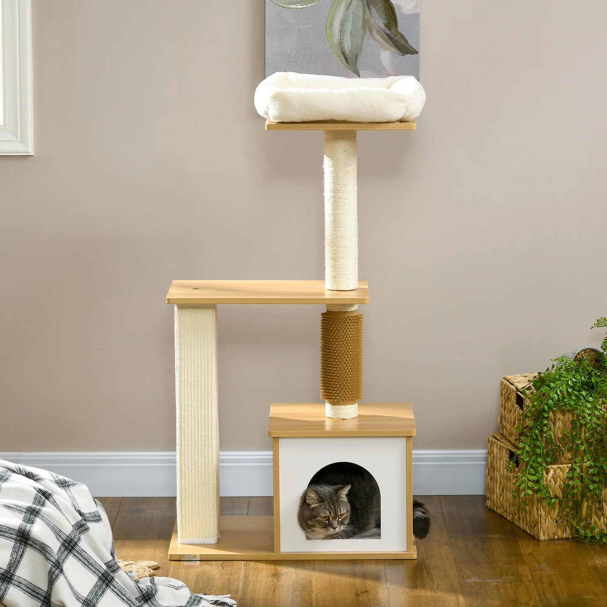 PawHut 114cm Cat Tree for Indoor Cats with Scratching Posts, Cat House, Cat Bed - Image 9
