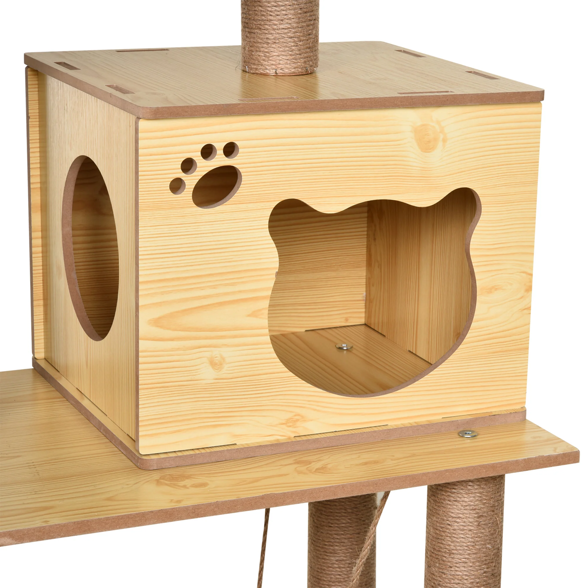 PawHut 130cm Cat Tree For Large Cats With Scratching Posts Toy Ball Yellow - Image 7