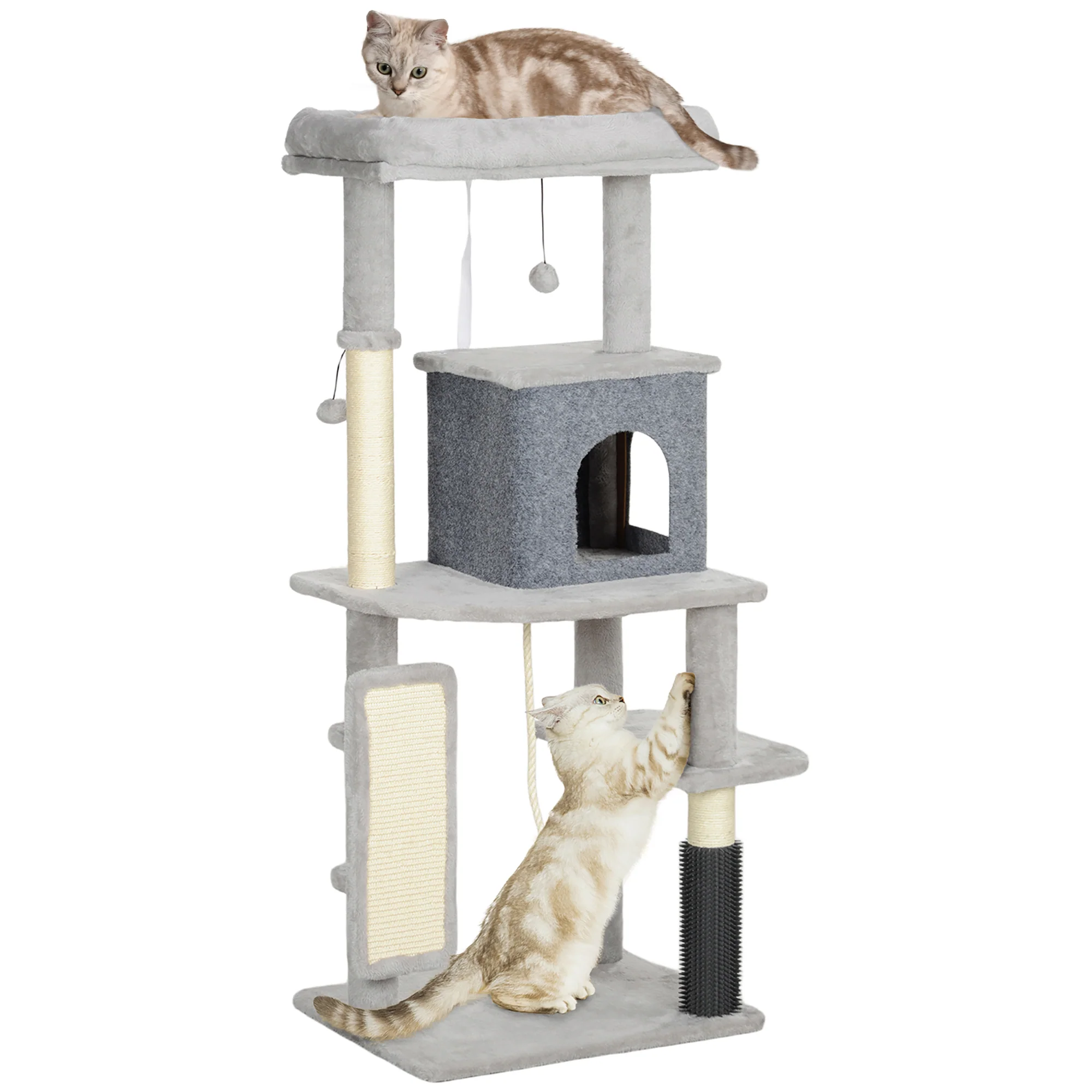PawHut 132cm Cat Tree For Indoor Cats W/ Scratching Posts, Light Grey