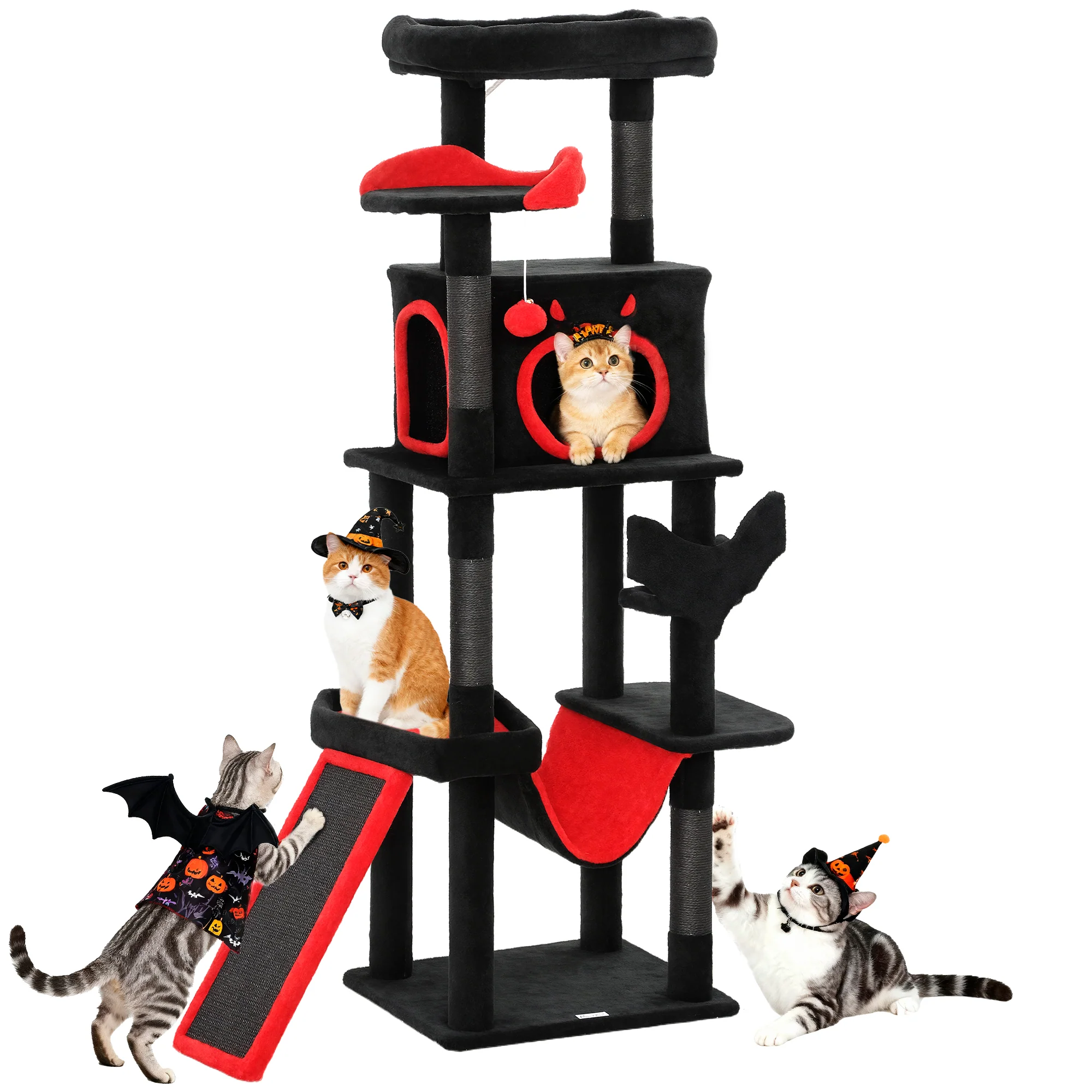 PawHut 152cm Gothic Cat Tree For Halloween With Coffin Bed, Large Condo