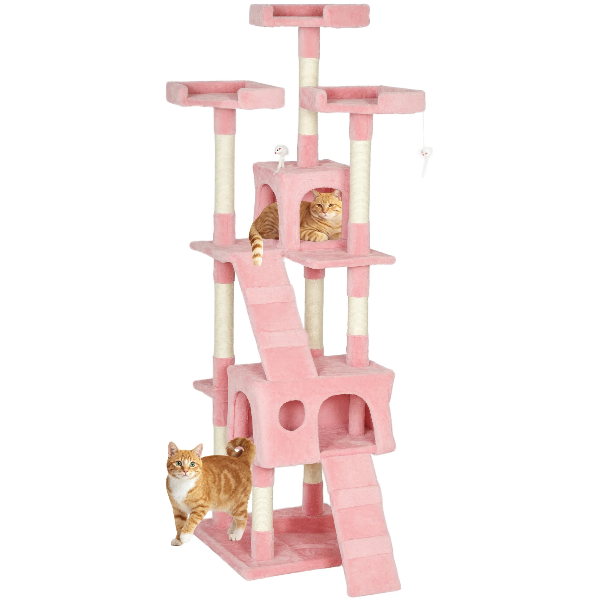 PawHut 173cm Cat Tower Scratching Post Activity Centre for Indoor Pink