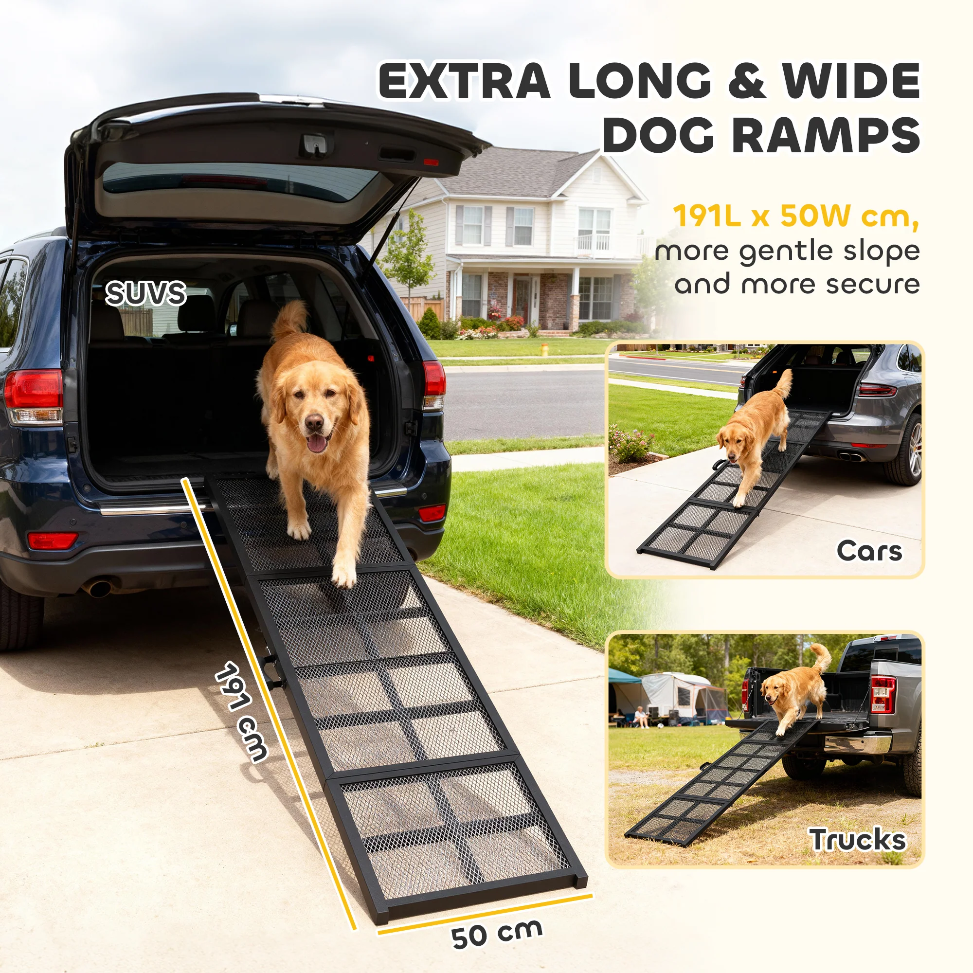 PawHut 191 x 20cm Dog Ramp for Car, Pet Stairs for Large Dogs, for SUVs - Image 3